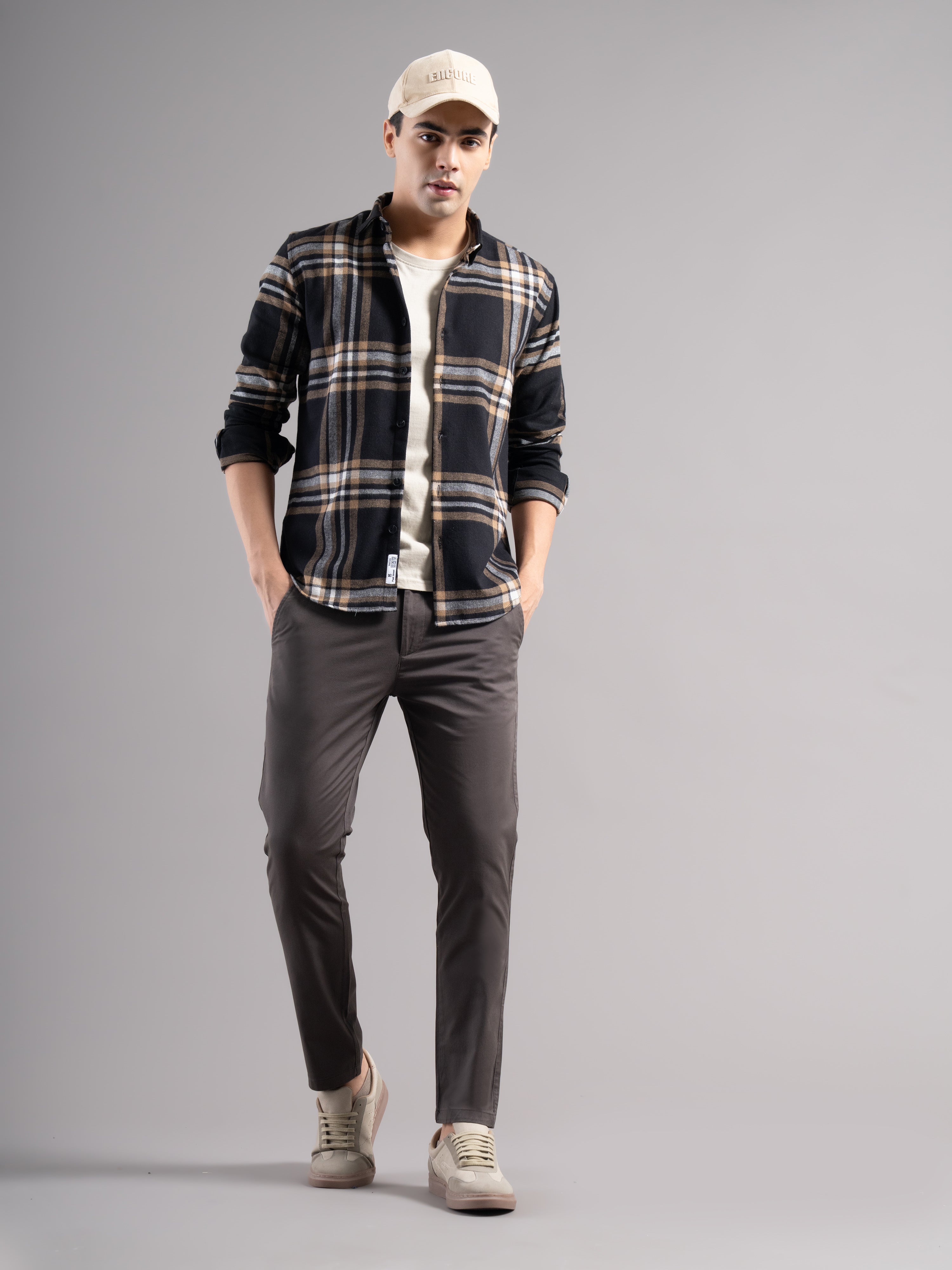 Men Grey Elastic Drawstring Trousers