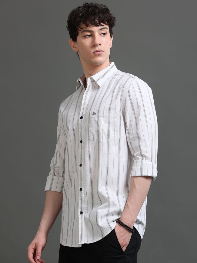 Men White Striped Shirt