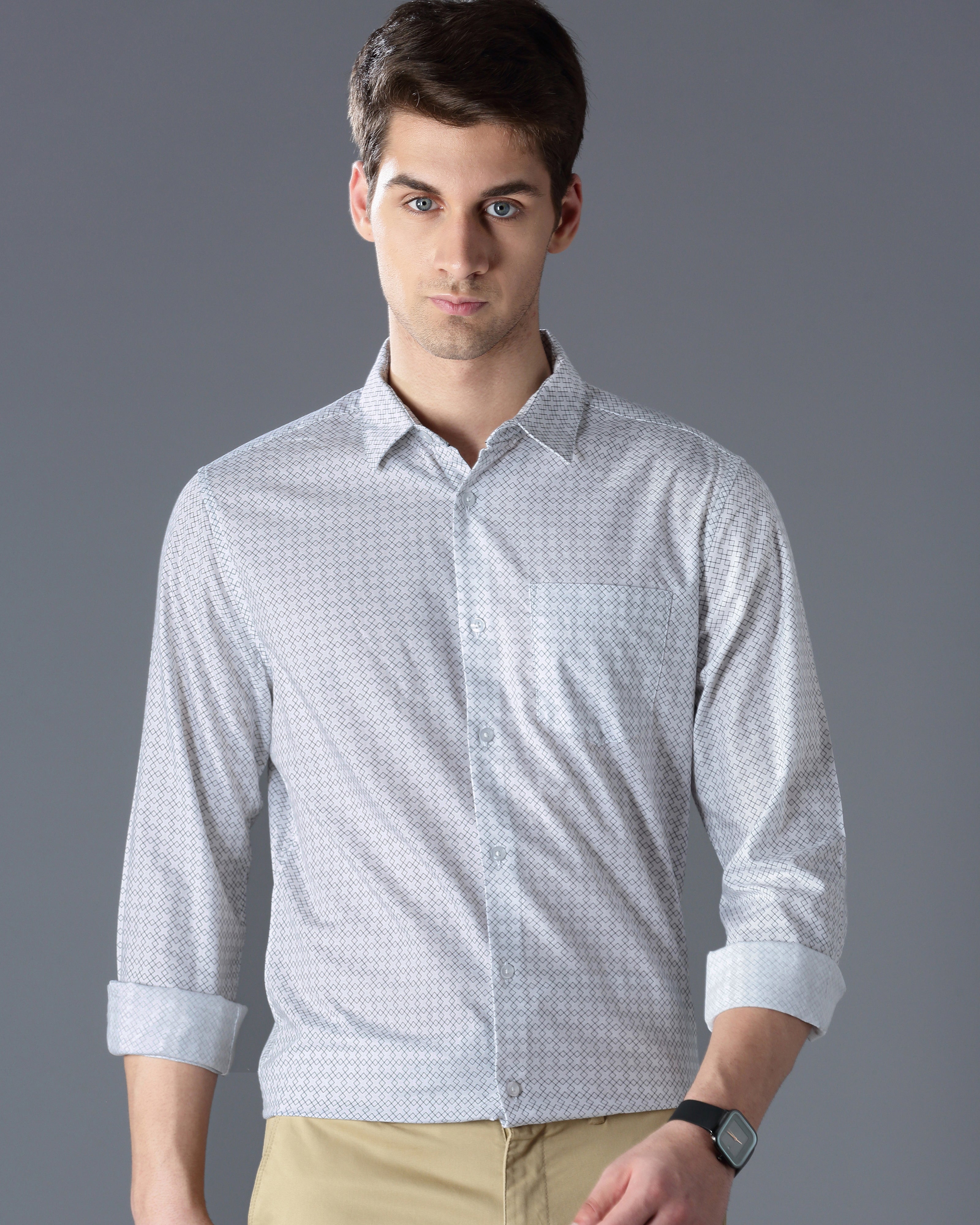 Men White Cotton Slim Shirt