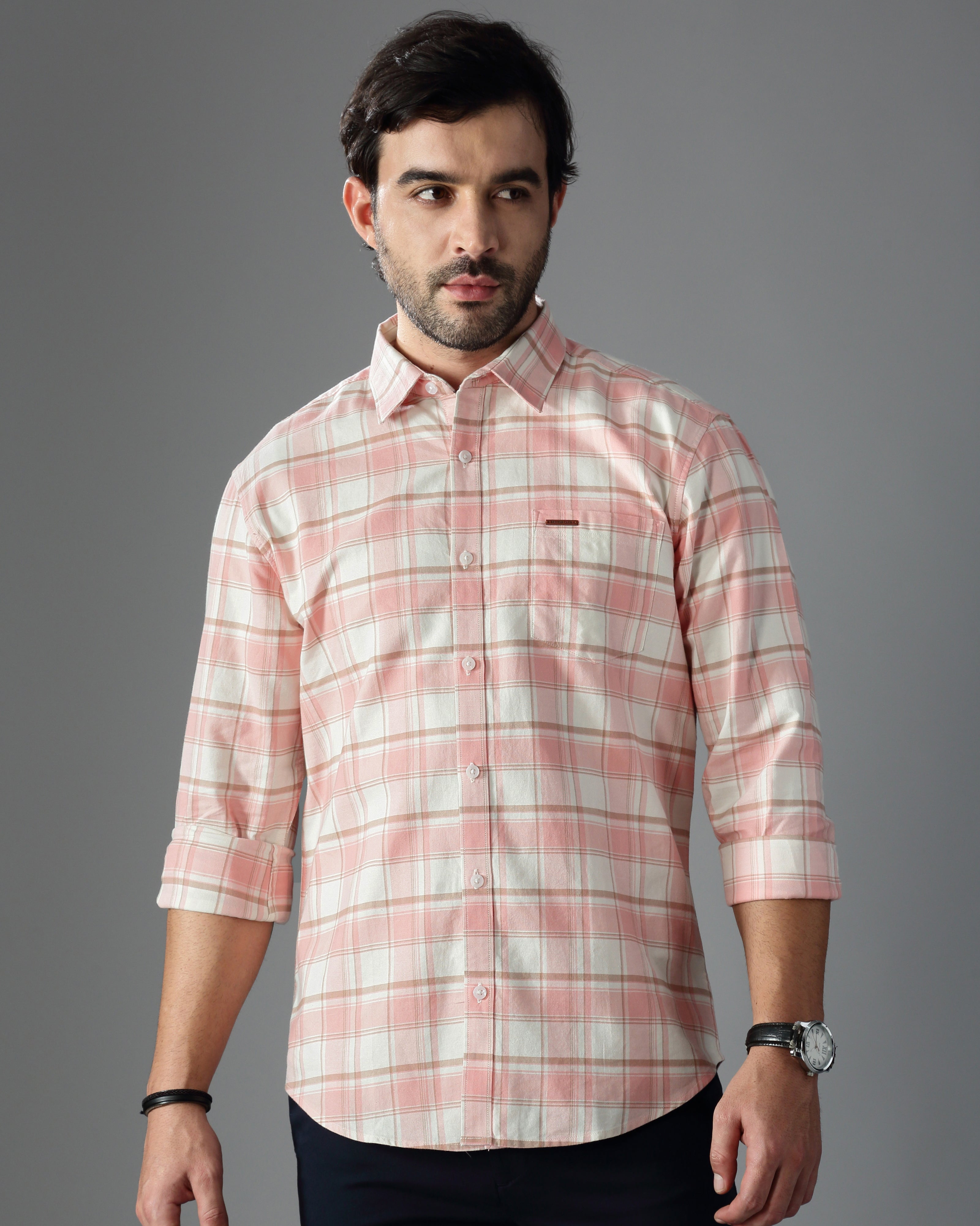 Men Orange Cotton Slim Shirt
