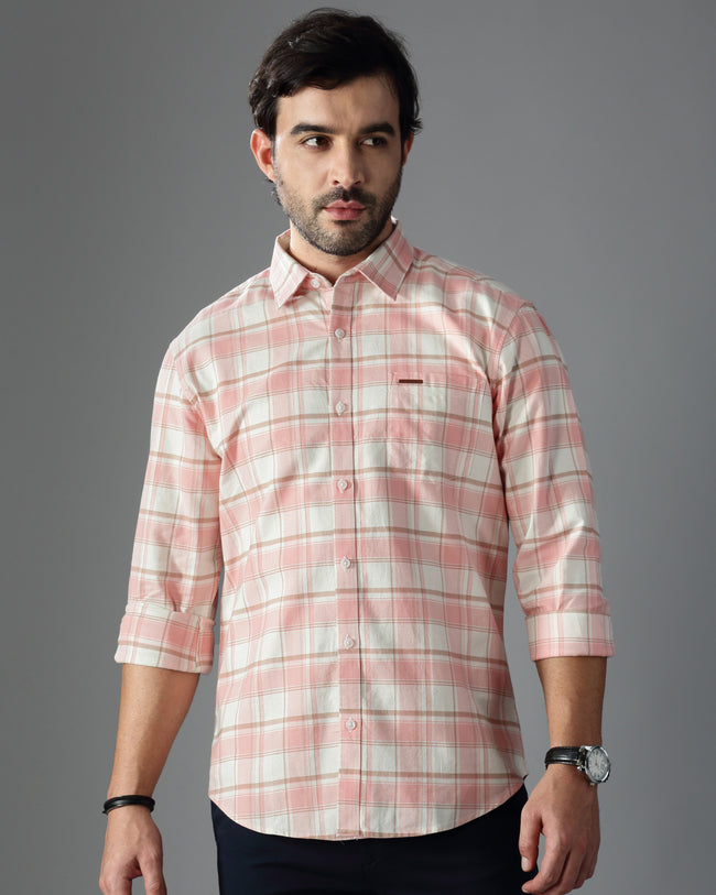 Men Orange Cotton Slim Shirt
