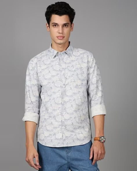 Men Blue Floral Print Shirt