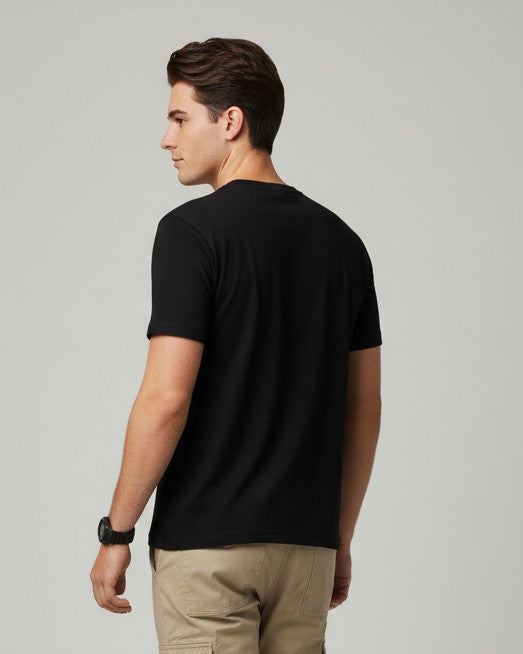 Men Printed Black Cotton Tshirt