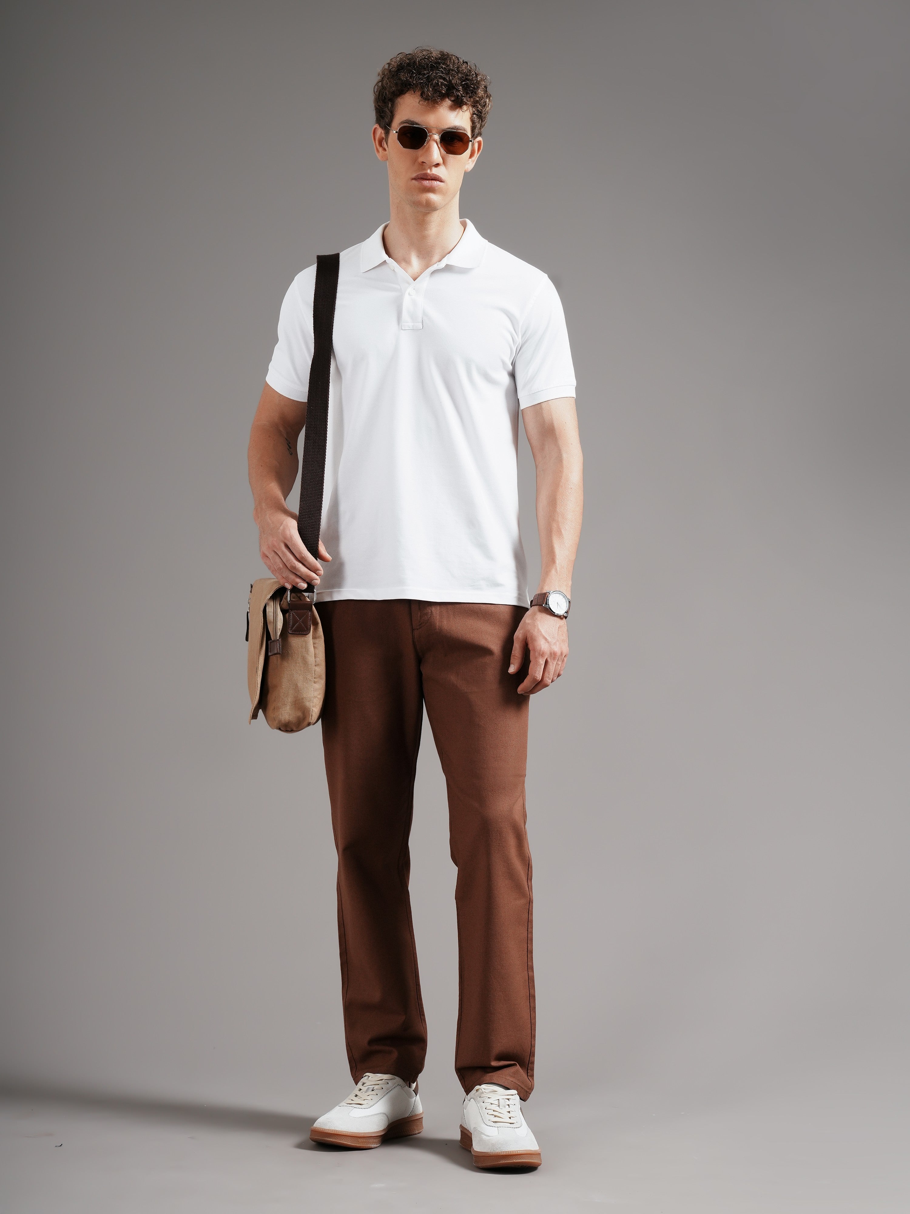 Men Brown Tailored Fit Trousers