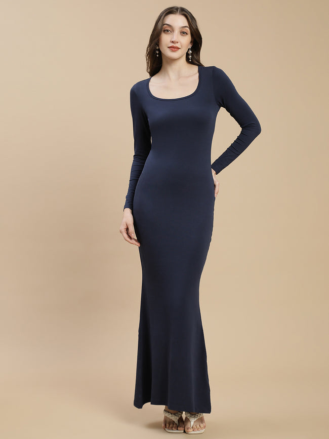 Women Navy Square Neck Maxi Dress