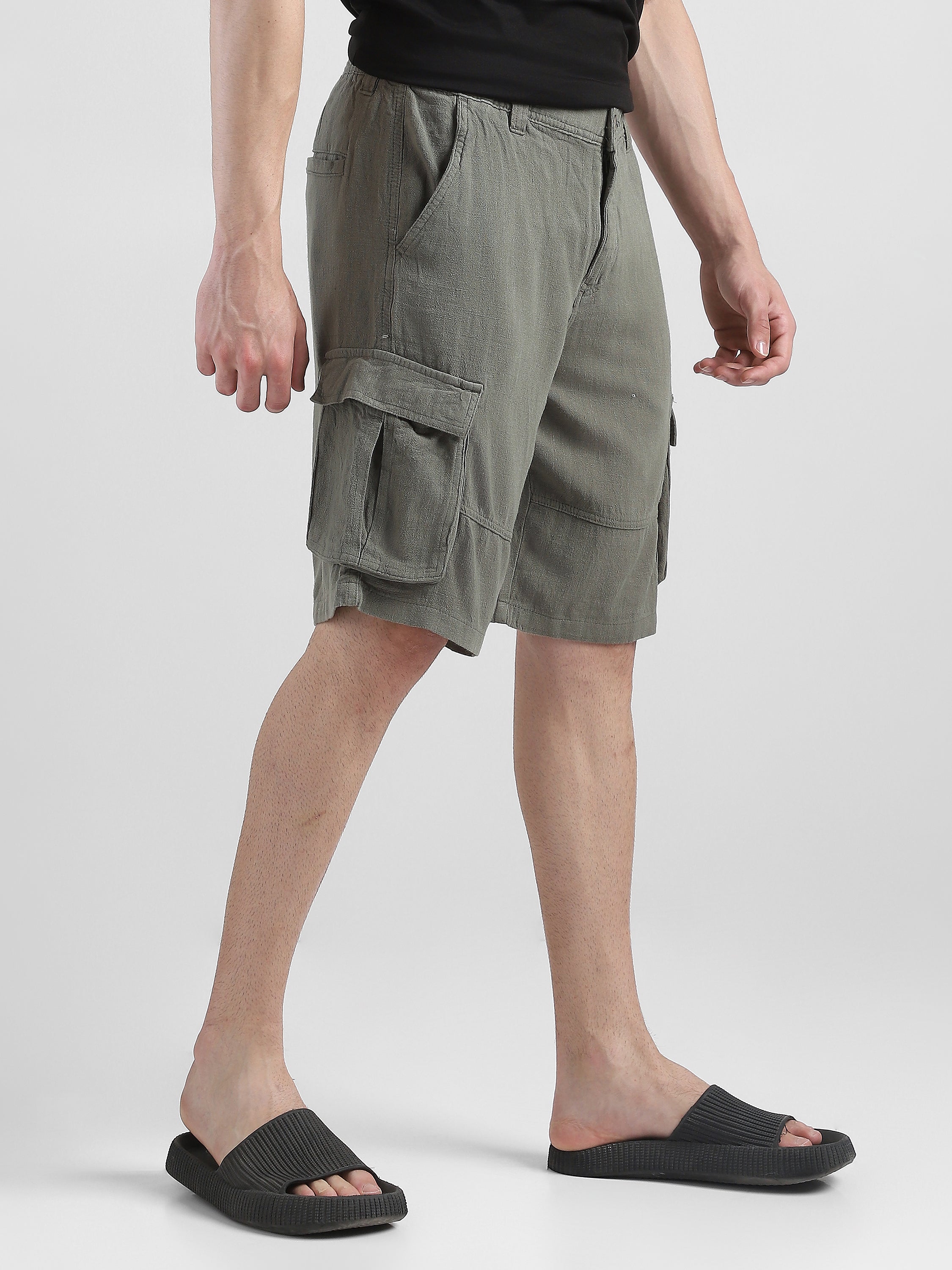 Men Olive Cargo Shorts