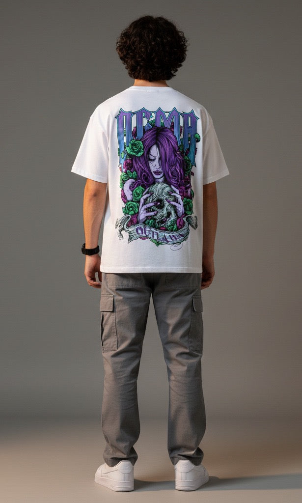 Men White Graphic Cotton Oversized T-Shirt