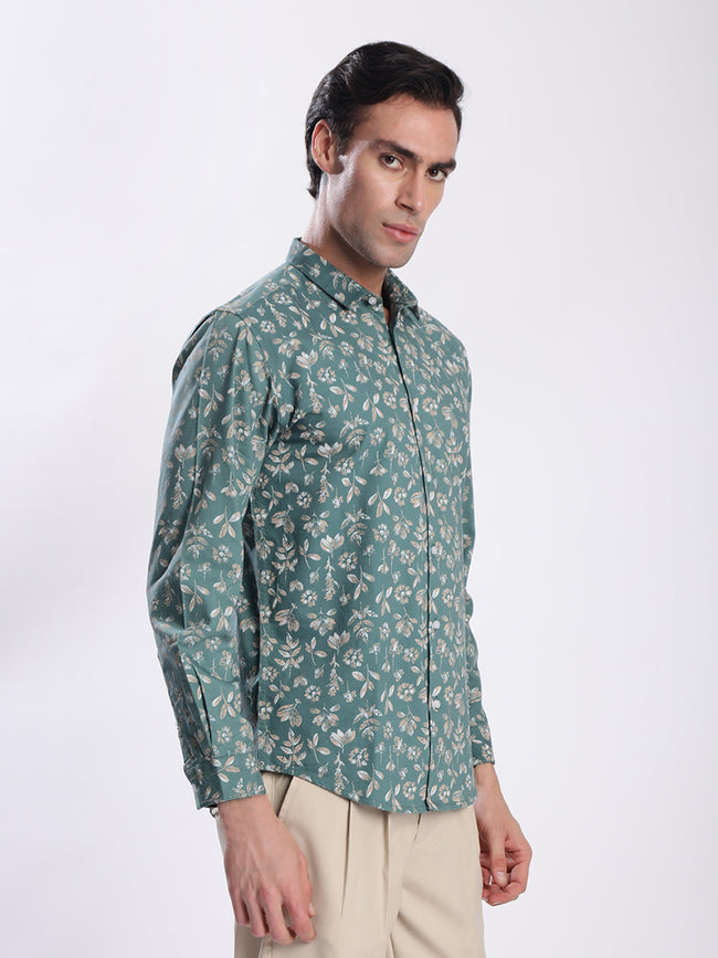 Men Turquoise Floral Printed Shirt