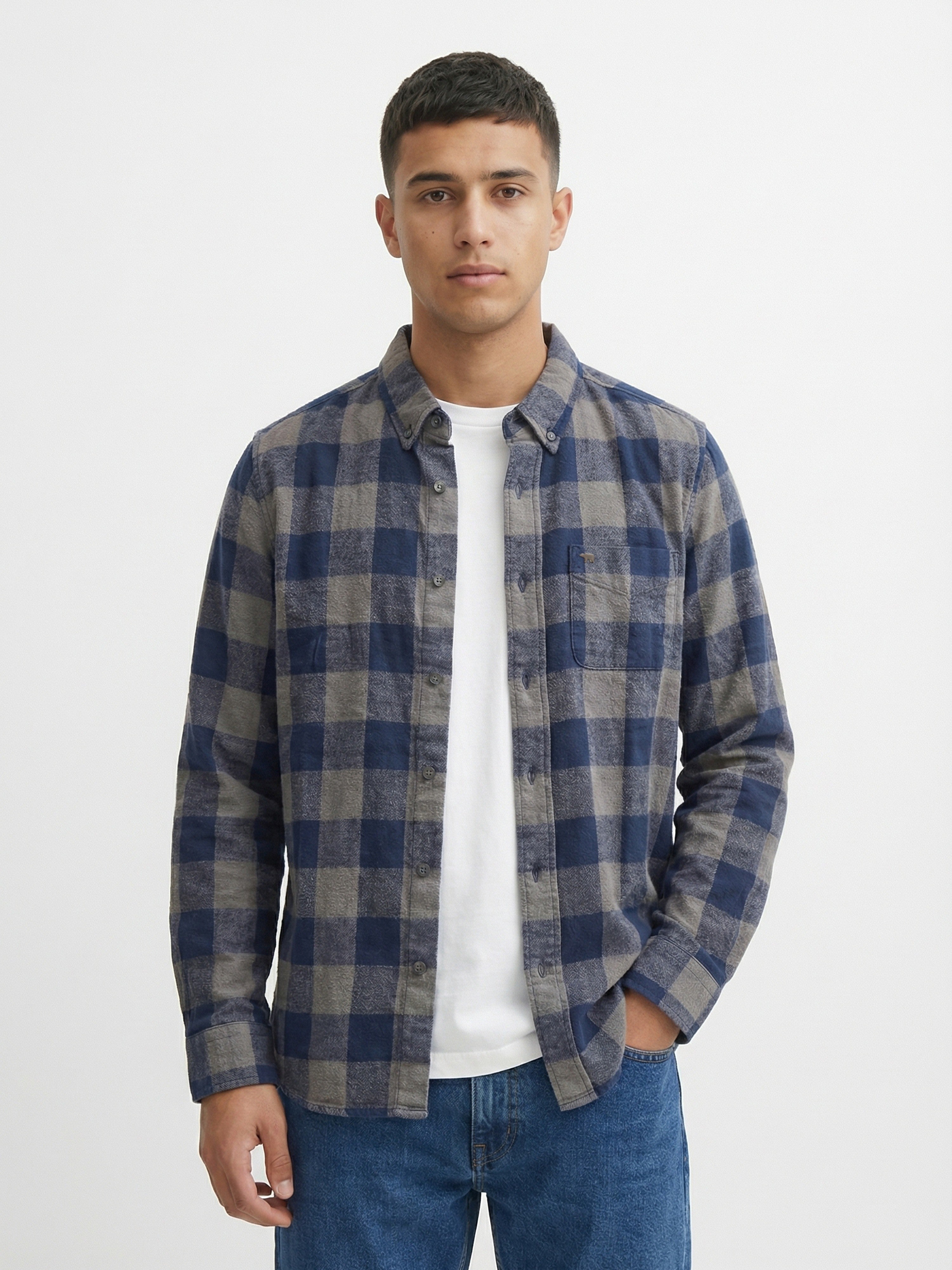 Men Blue Cotton Checked Shirt
