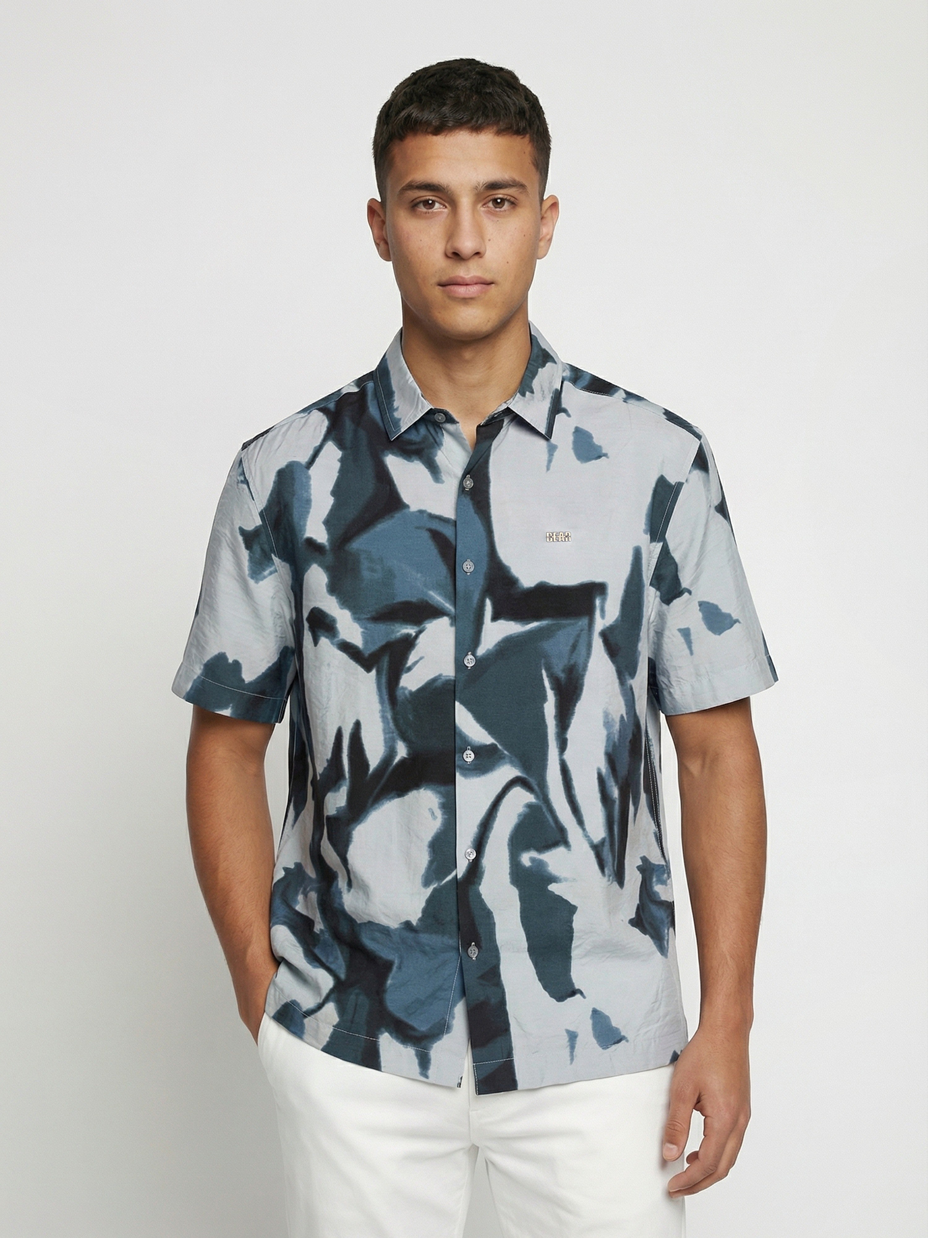 Men Blue Nylon Printed Shirt