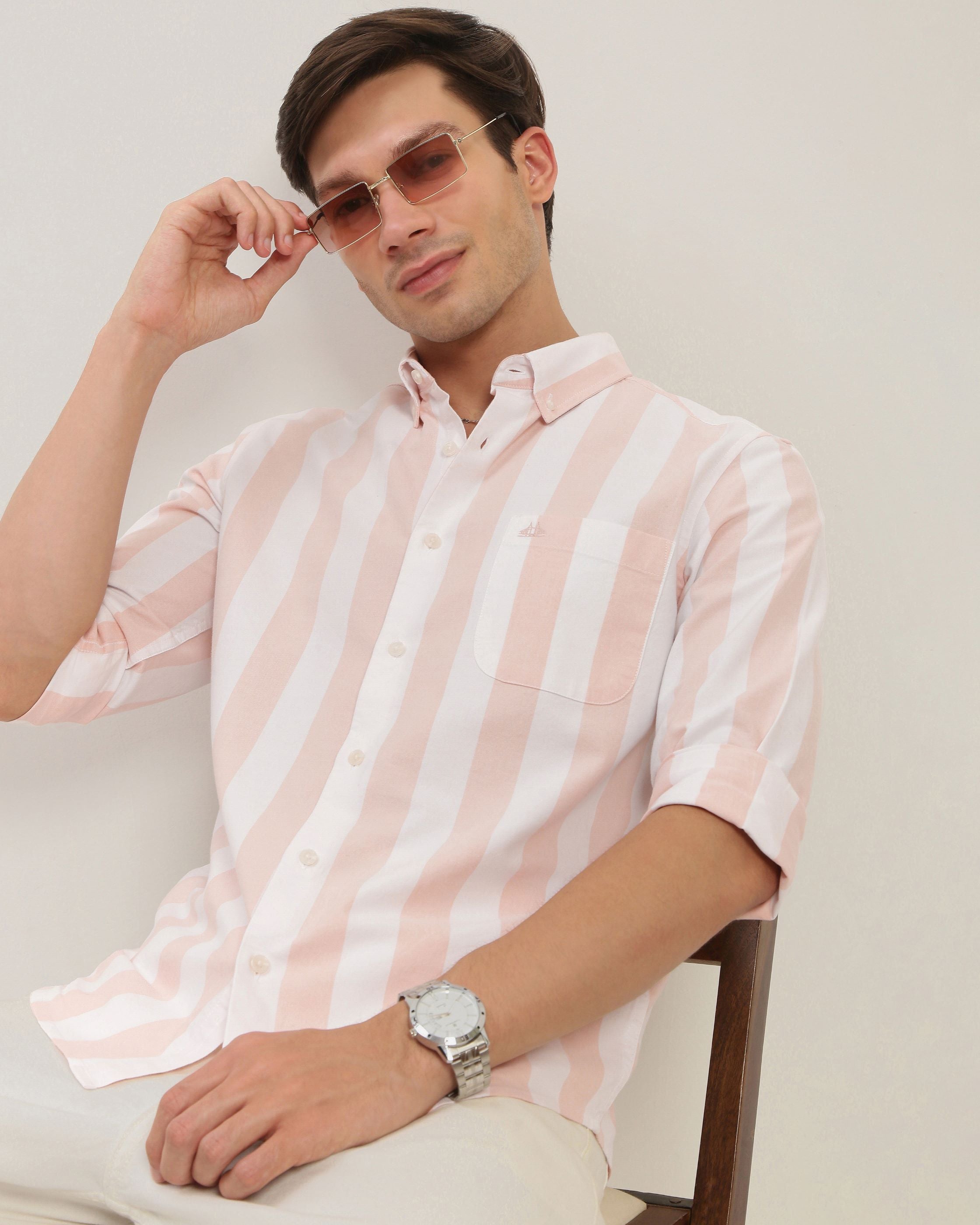 Men Orange Striped Shirt