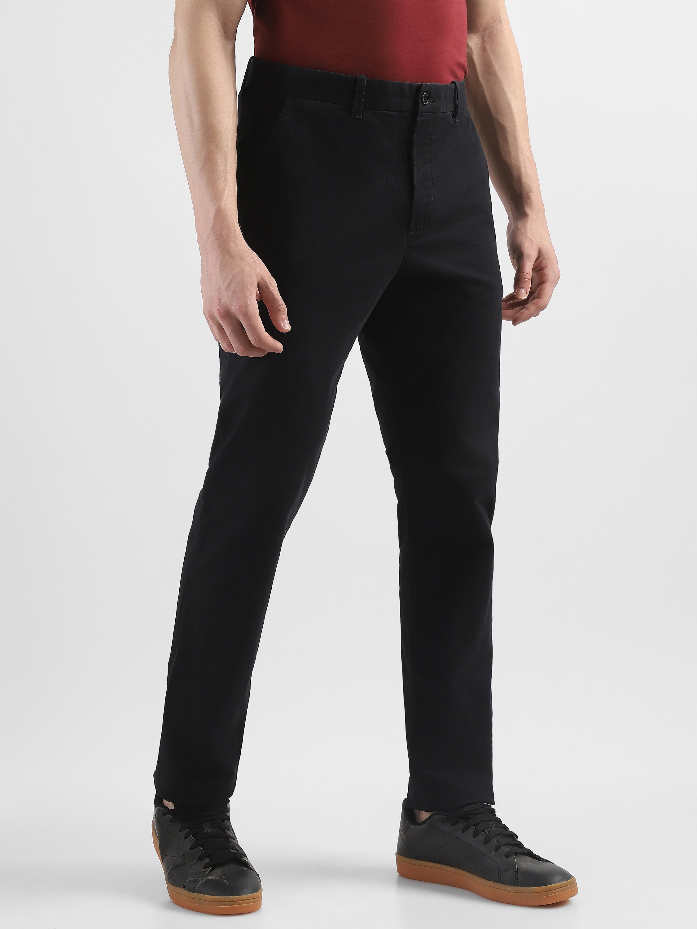 Men Black Mid Rise Formal Trousers