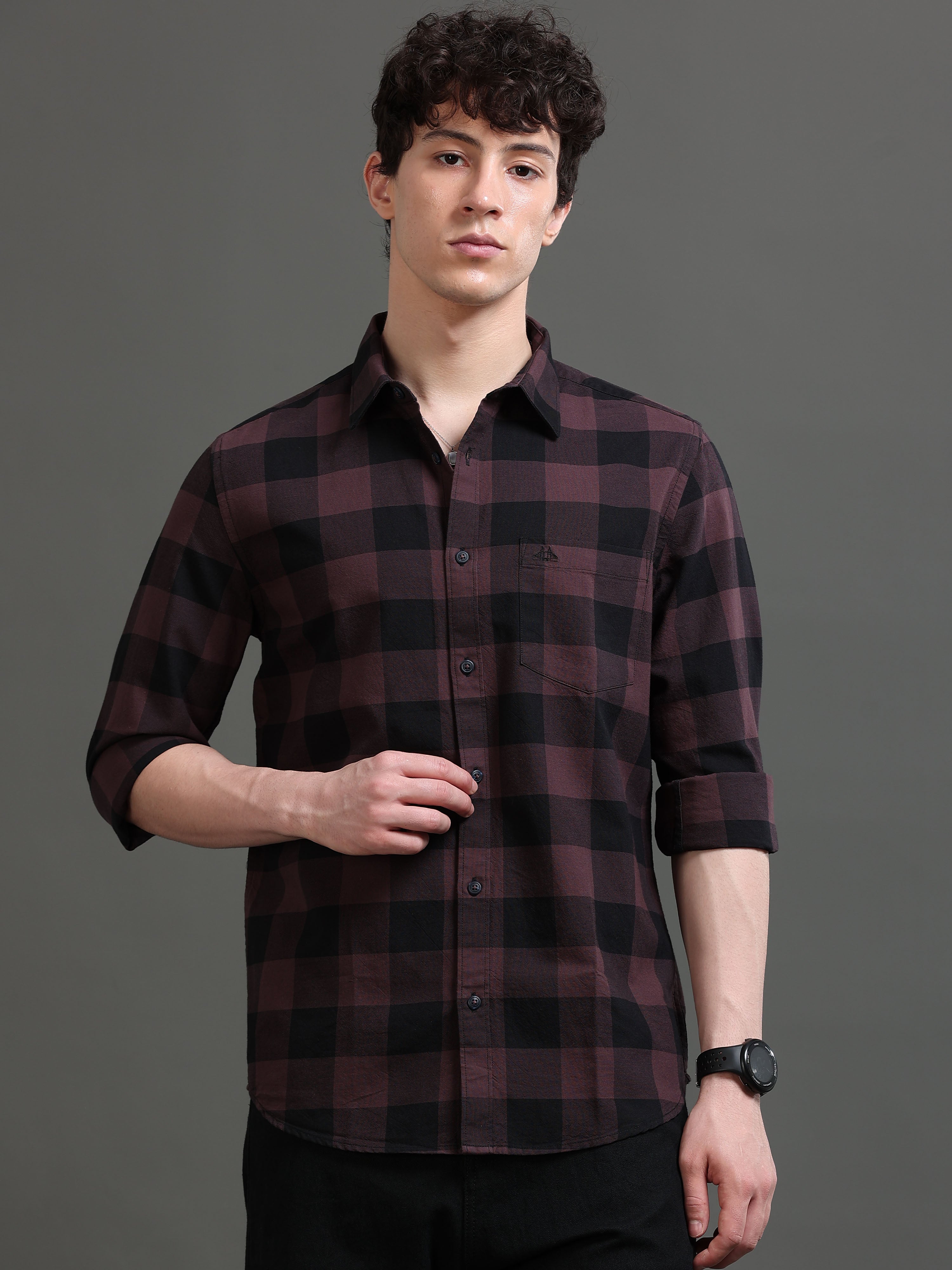 Men Purple Checked Shirt