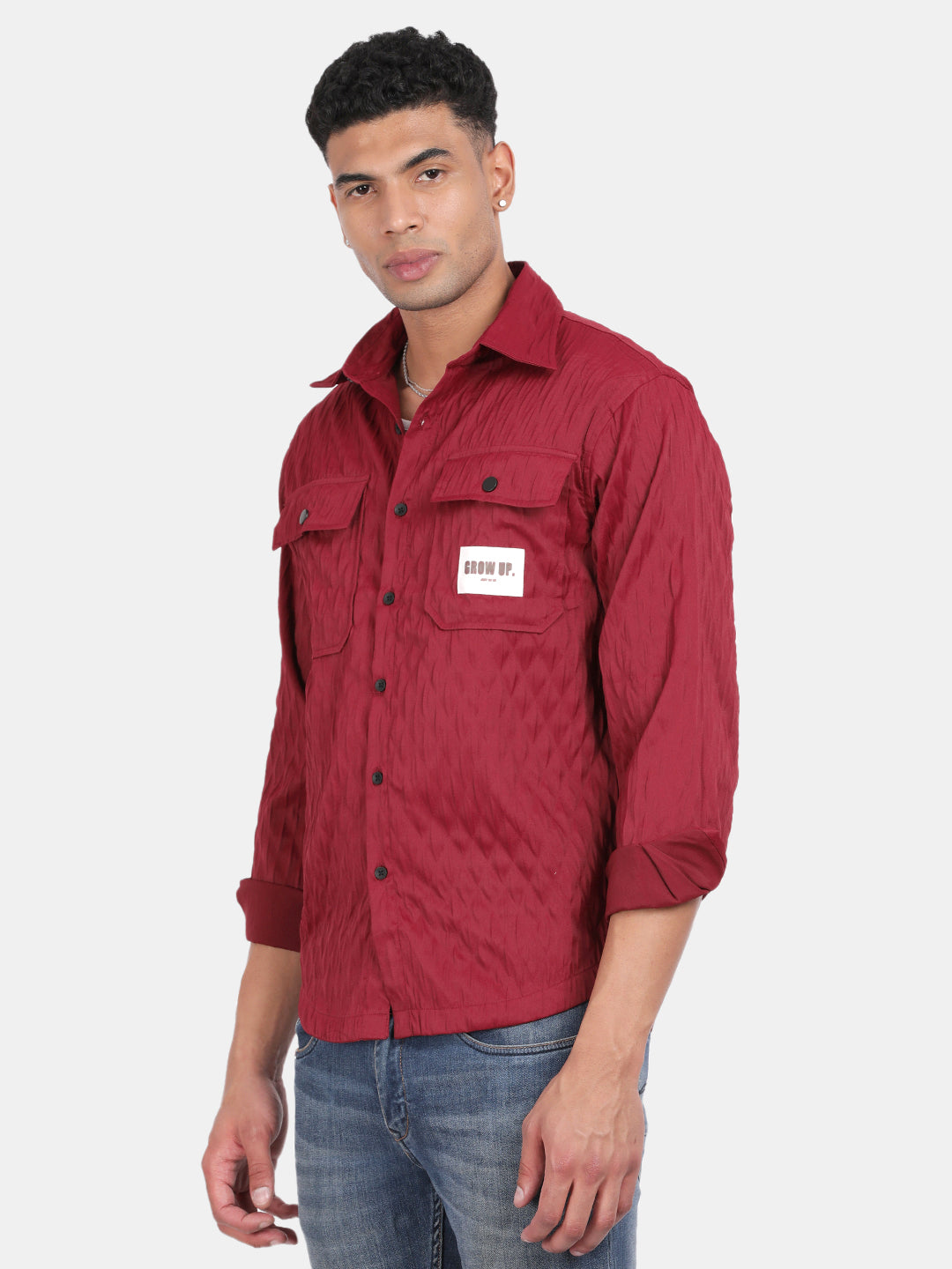 Men Maroon Slim Fit Spread Collar Full Sleeve Casual Shirt