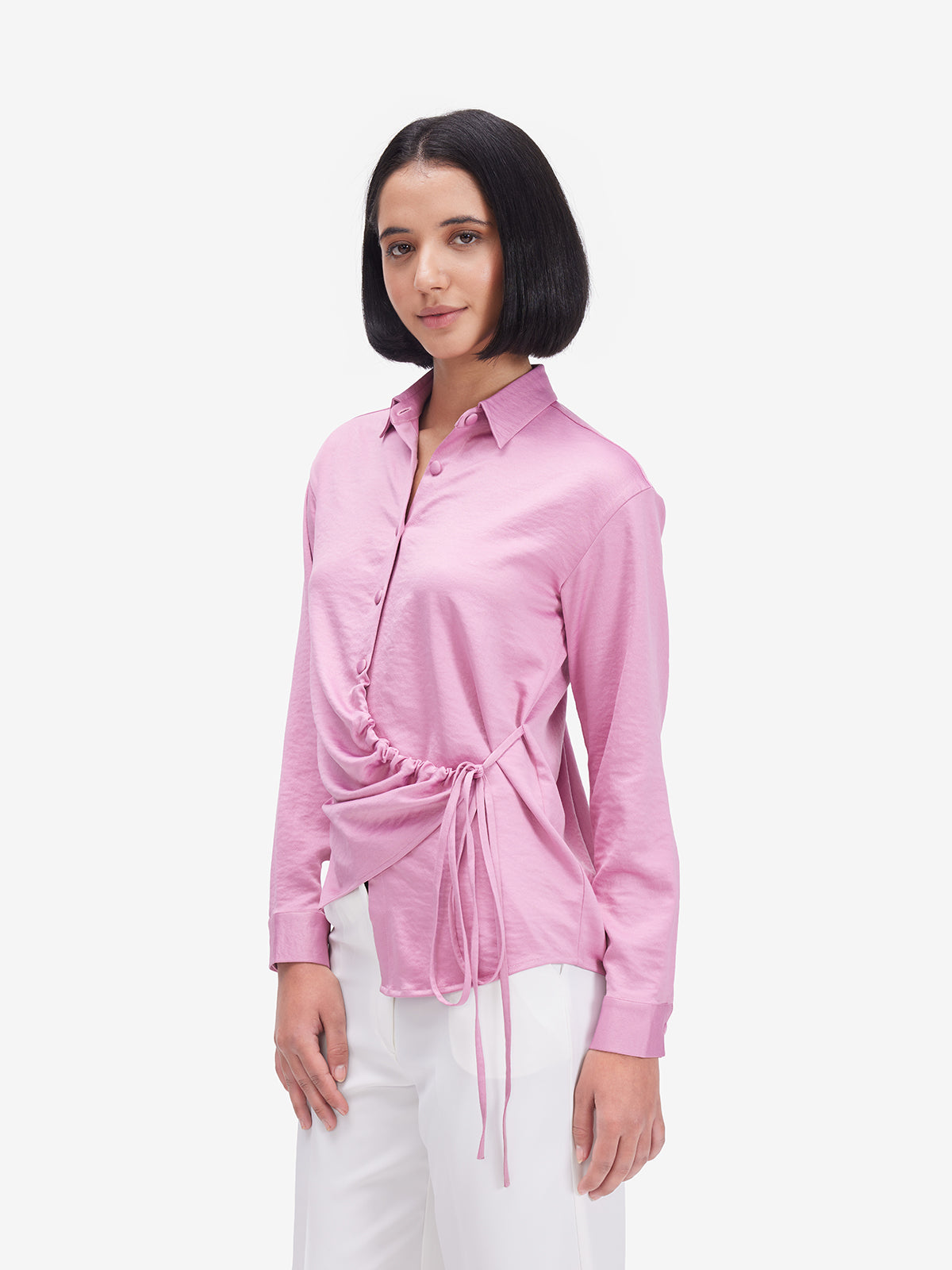 Women Pink Side Knot Detail Shirt