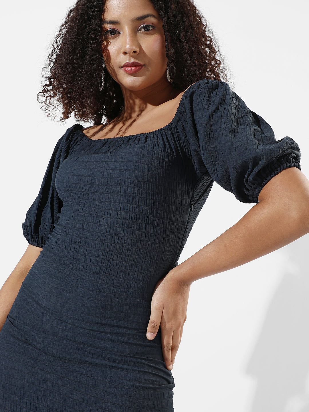 Women Blue Puff-Sleeved Dress