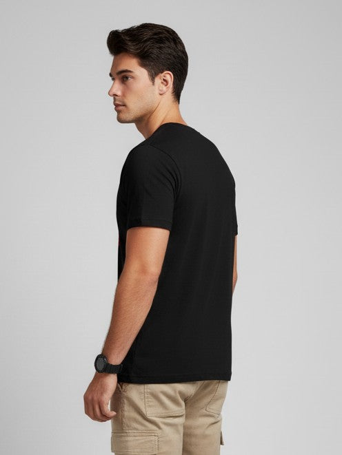 Men Printed Black Cotton Tshirt