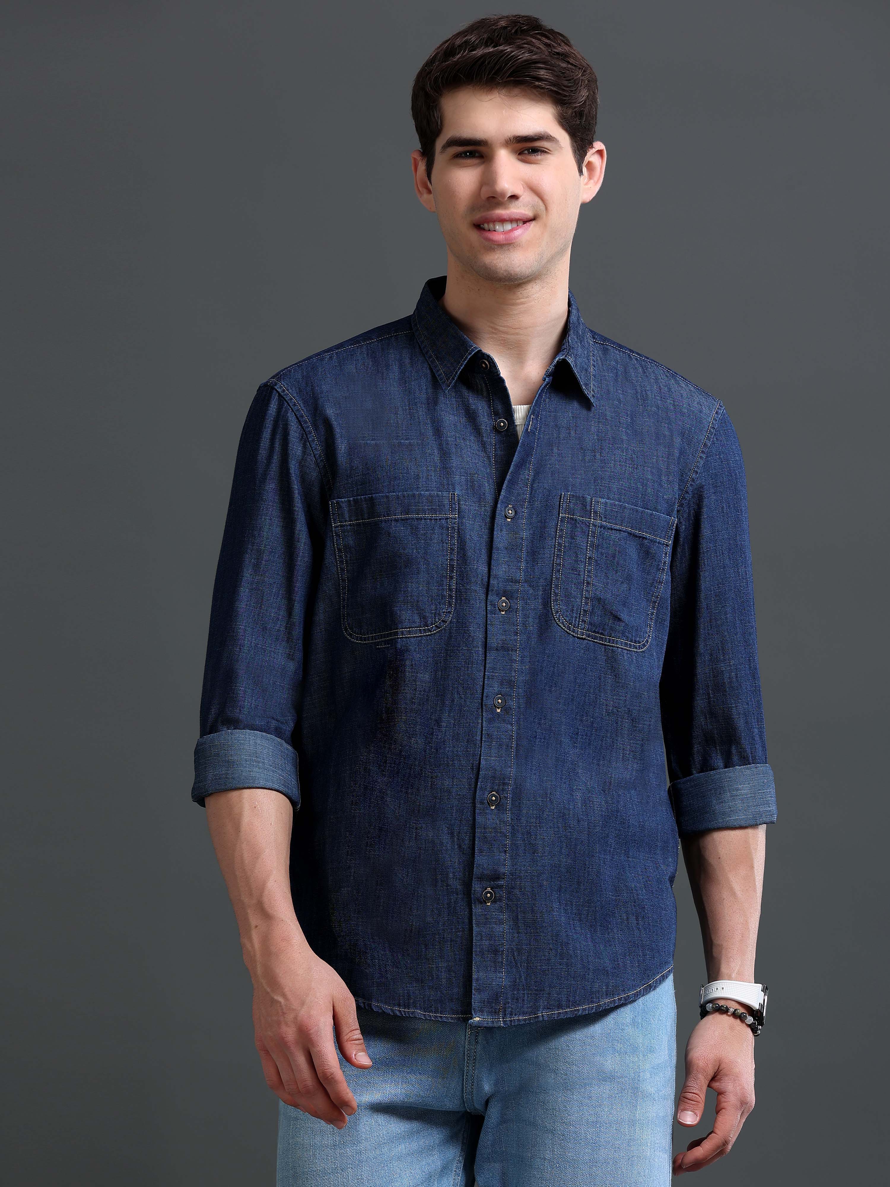 Men Navy Denim Shirt