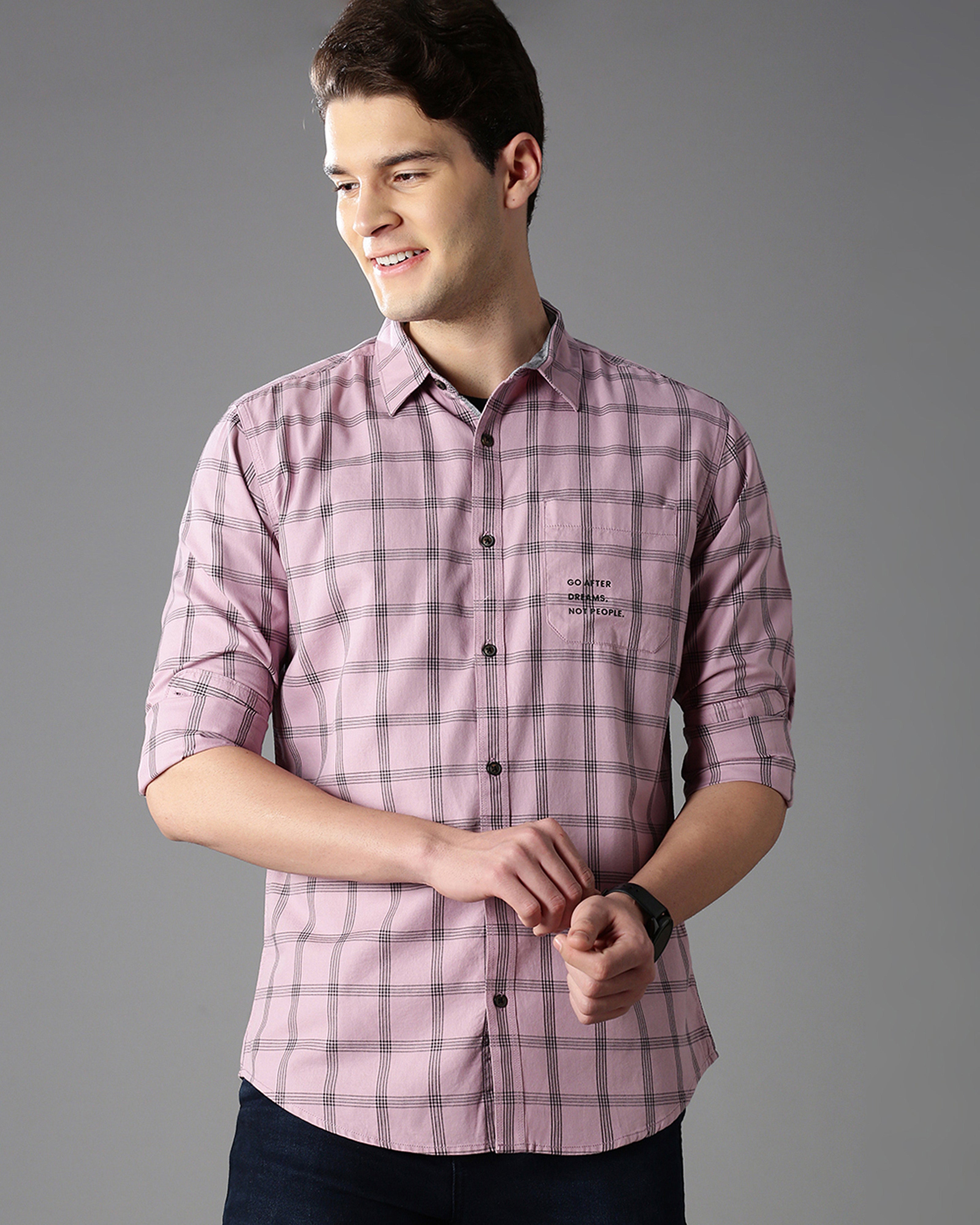 Men Pink Cotton Slim Shirt
