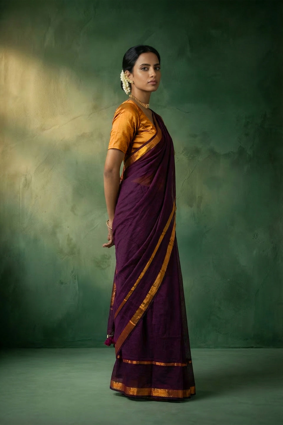 Sushrika Plum Handwoven Cotton Saree