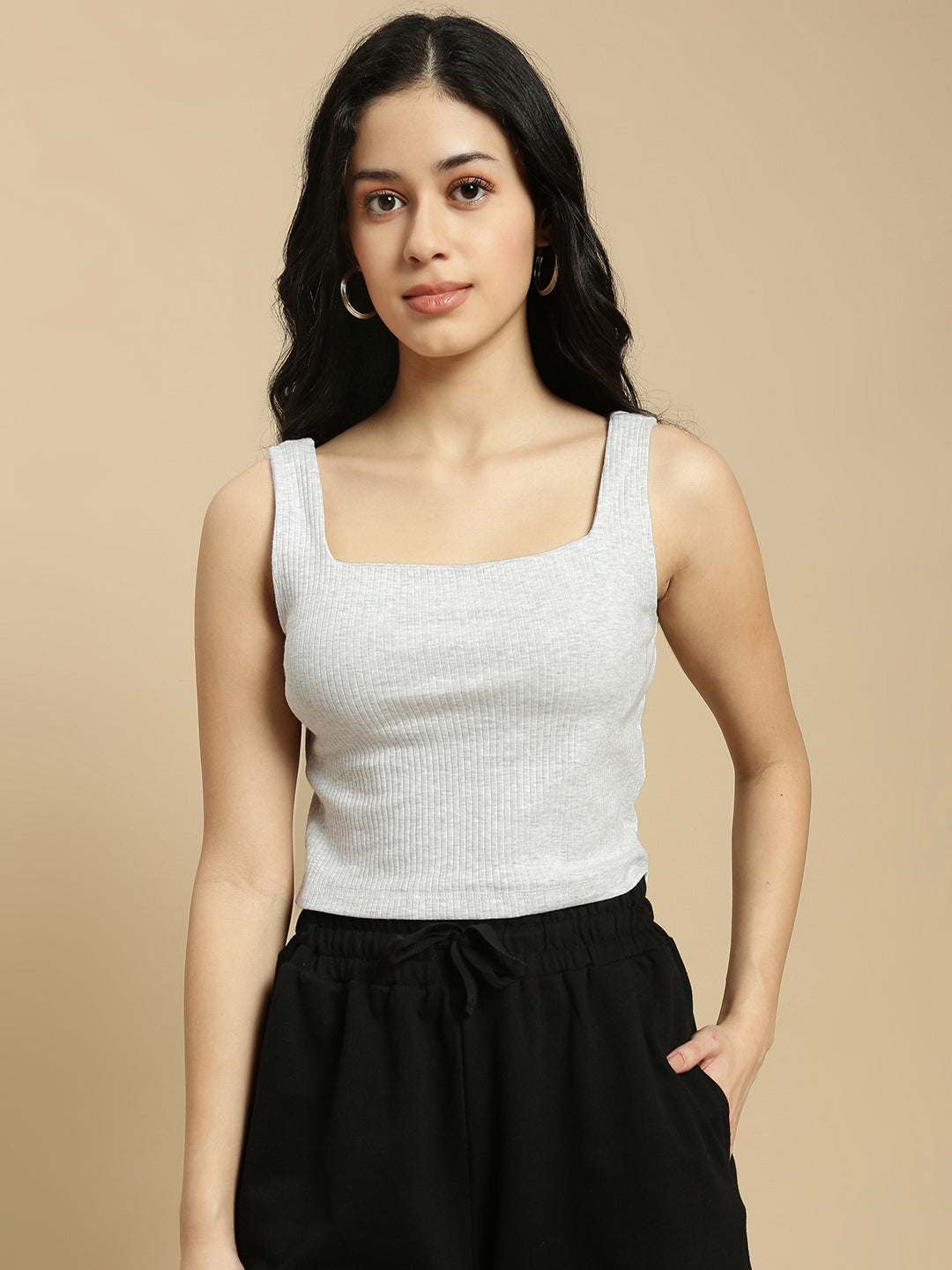 Women White Sleeveless Crop Top