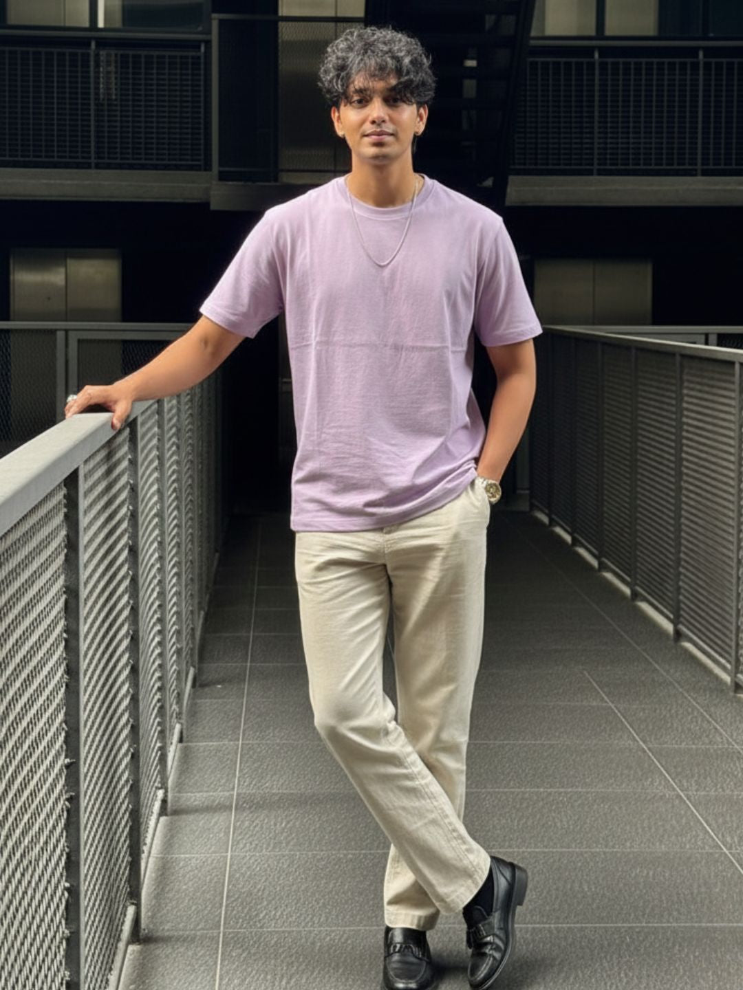 Men Purple Solid Cotton T-shirt