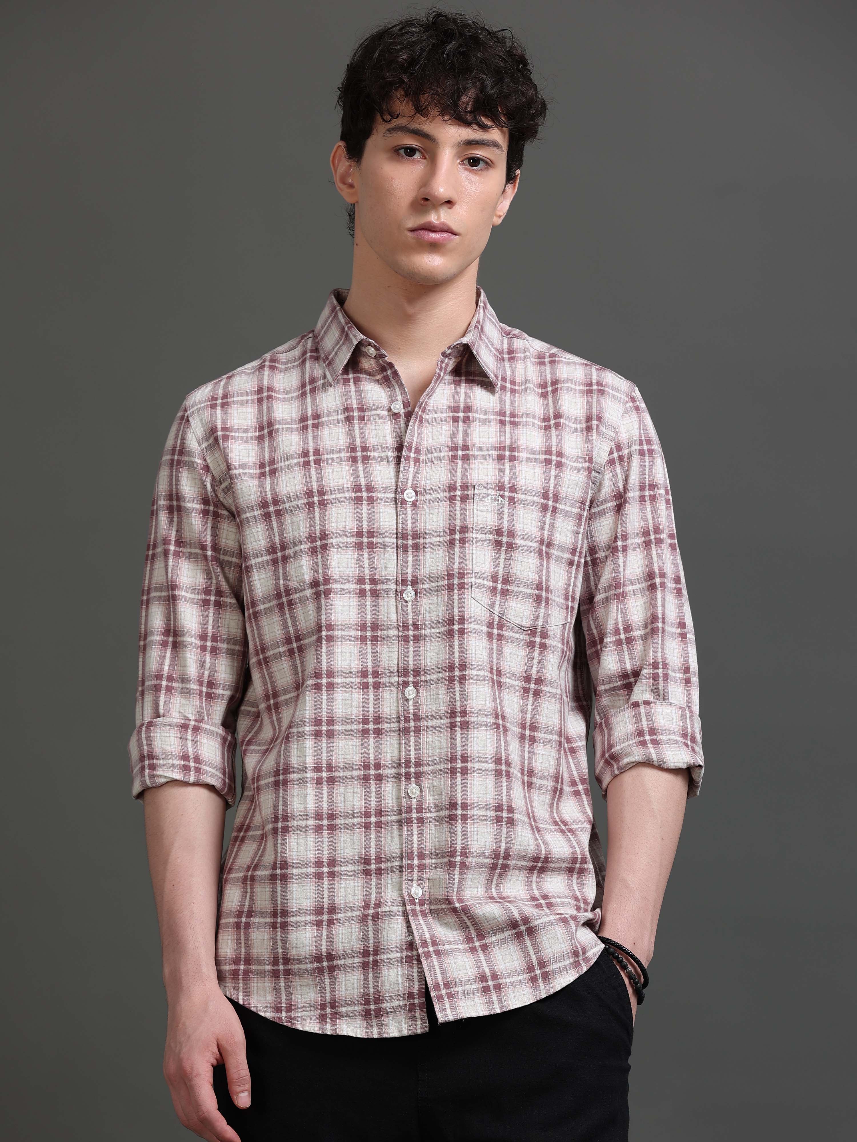 Men Mauve Checked Shirt