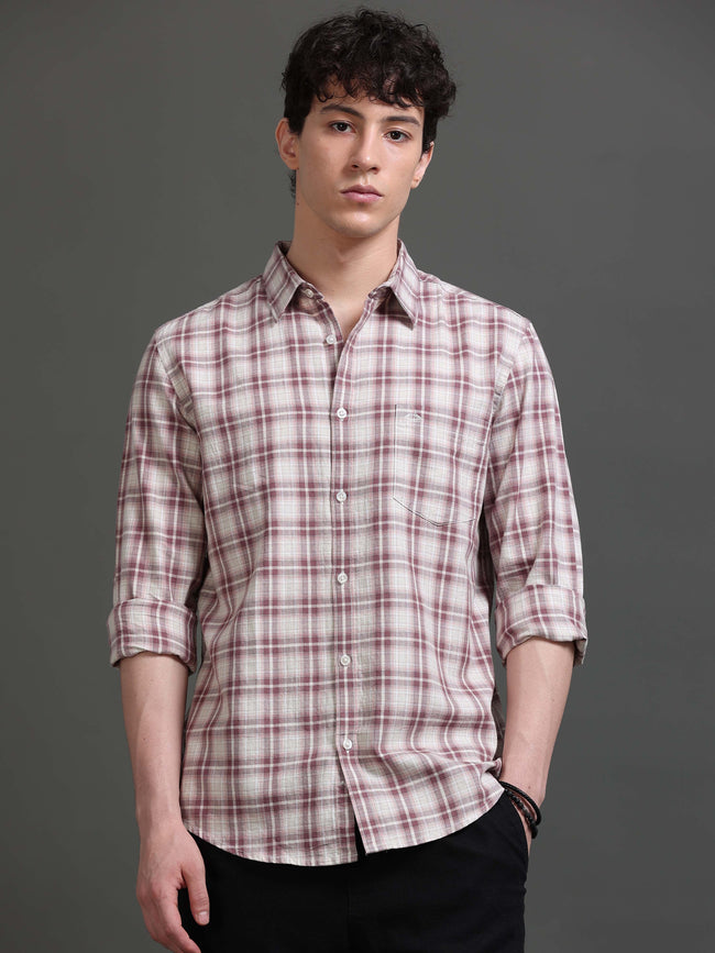 Men Mauve Checked Shirt