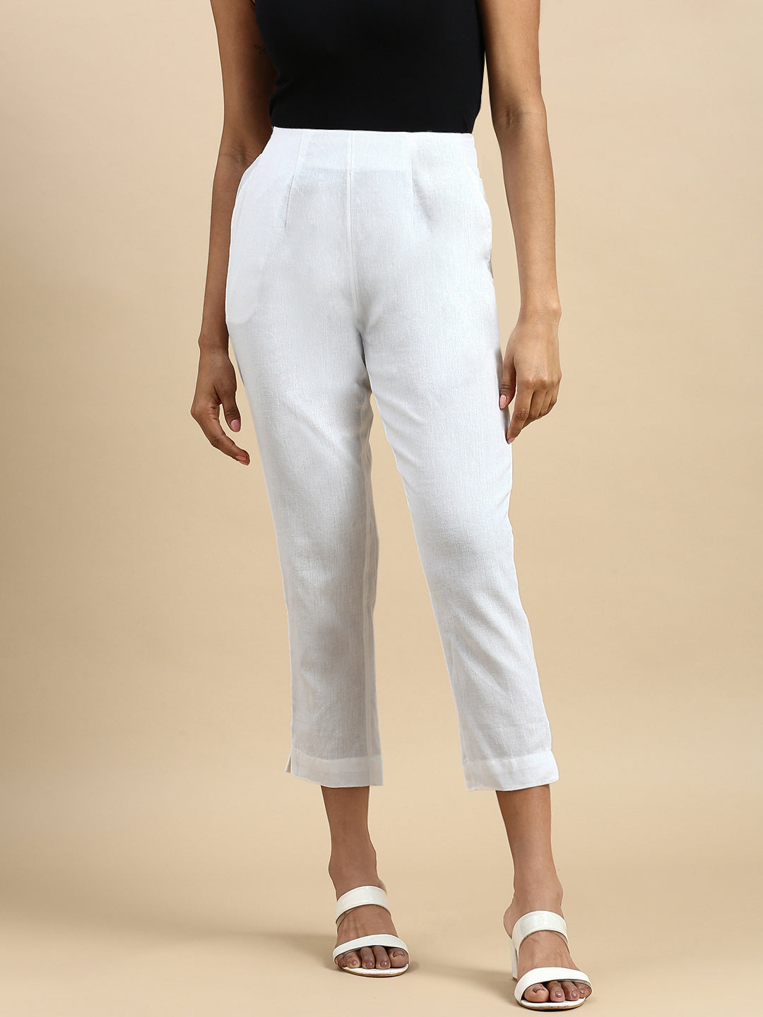 Women White Casual Pants