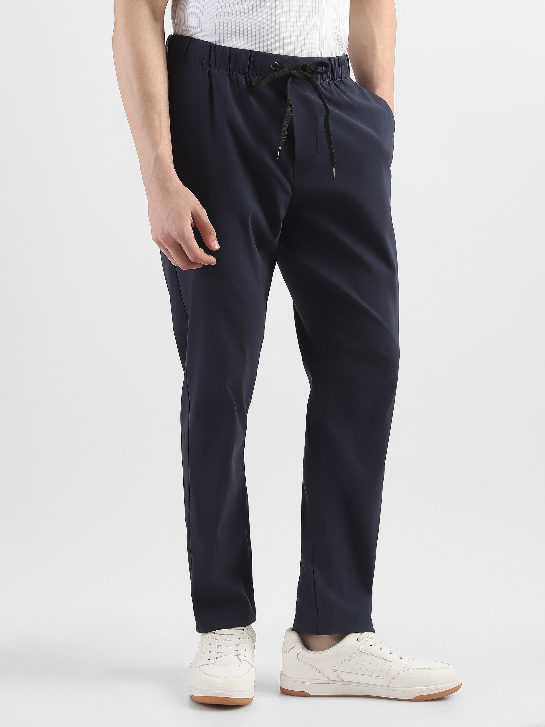 Men Navy Polyester Blend Pants