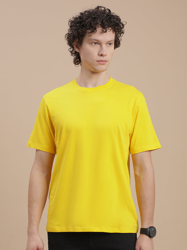 Men Mustard Crew Neck T-Shirt