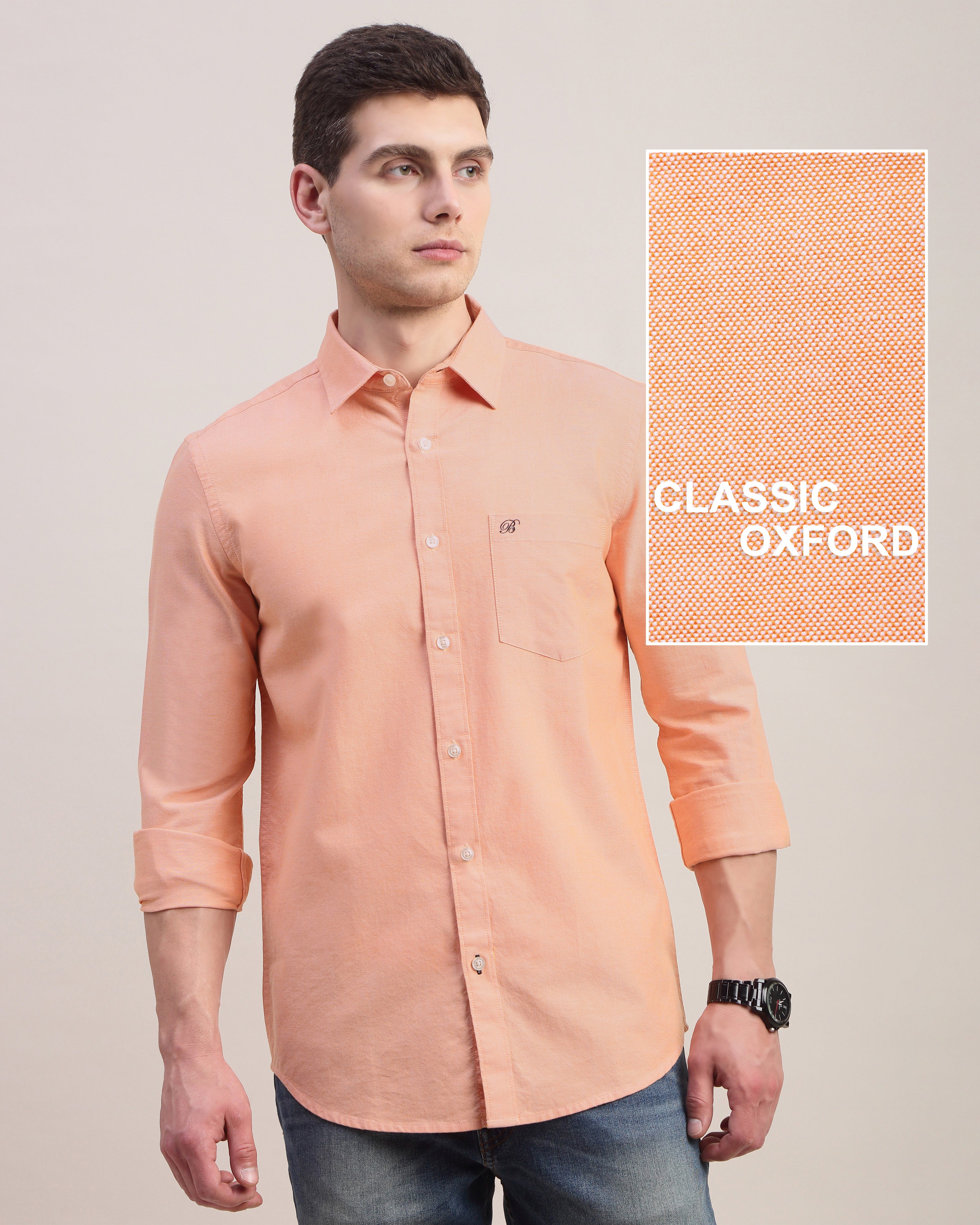 Men Orange Oxford Shirt