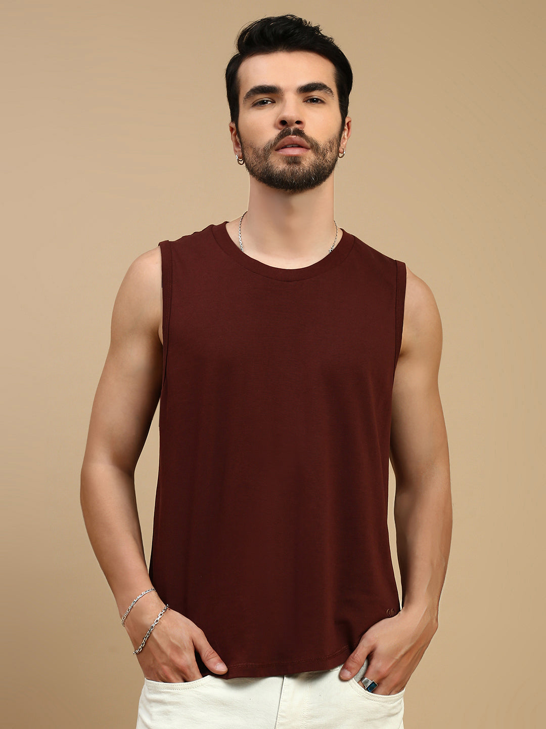 Men Brown Singlet Comfort T-Shirt