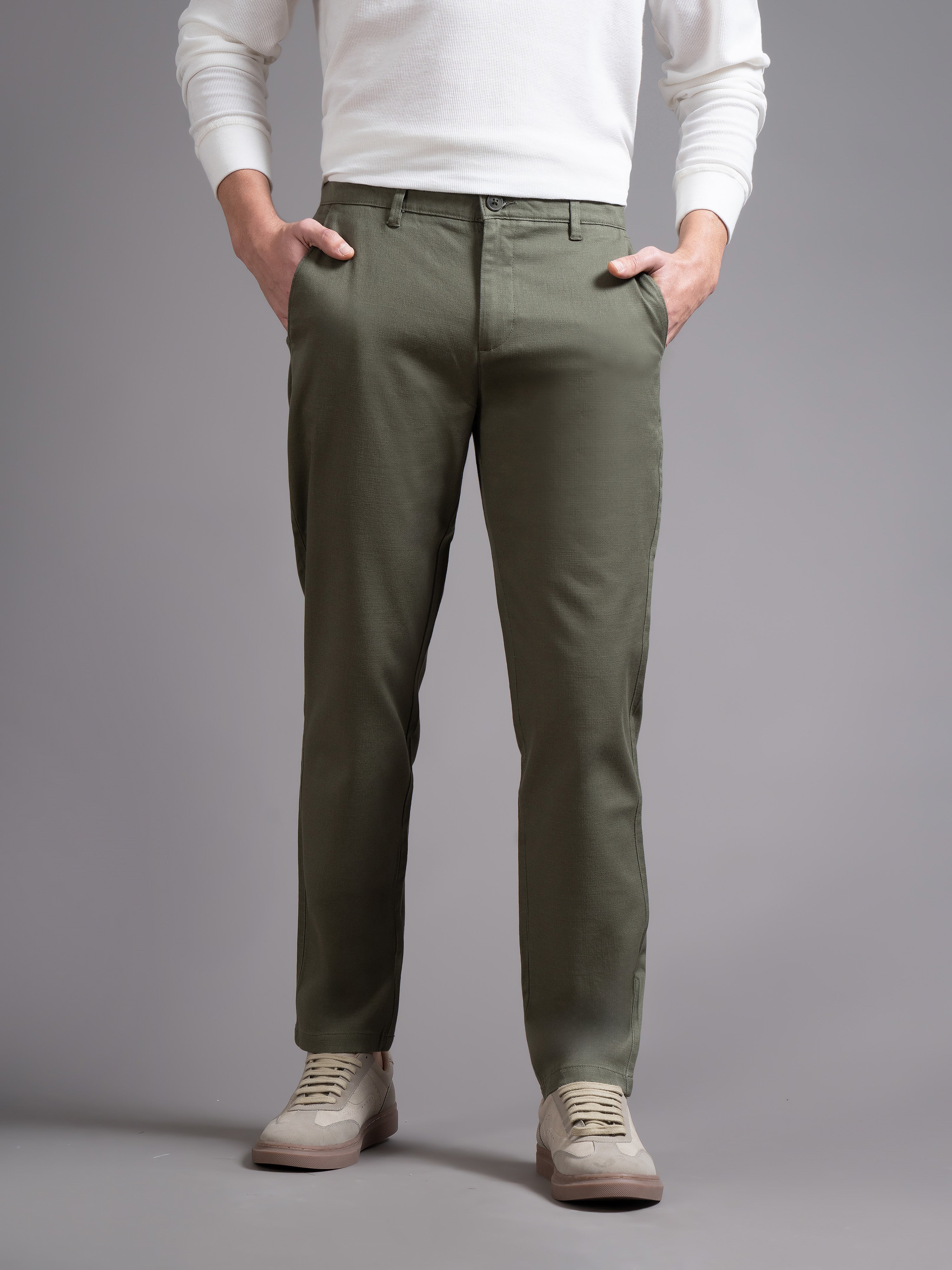Men Olive Smart Slim Fit Chinos