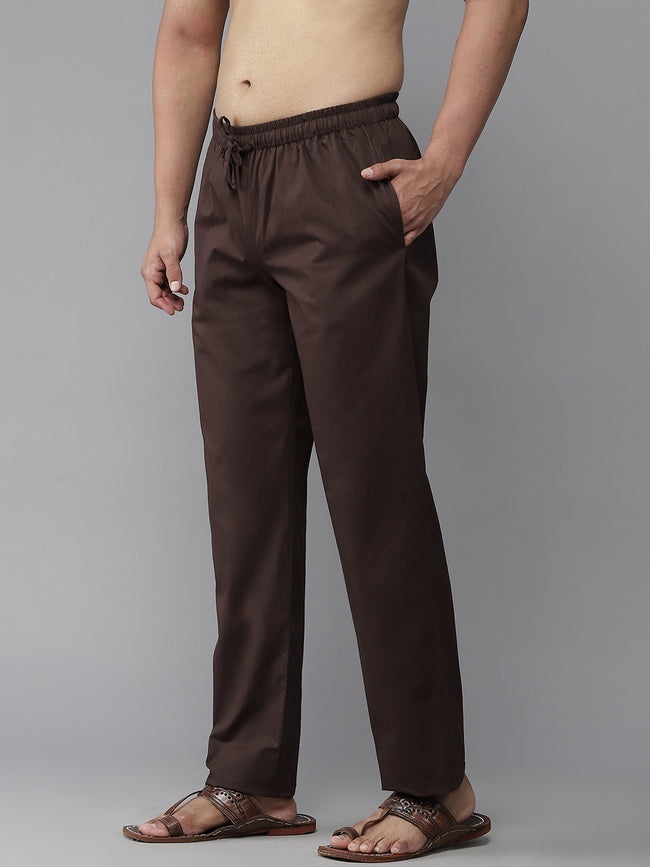 Men Brown Solid Pyjamas