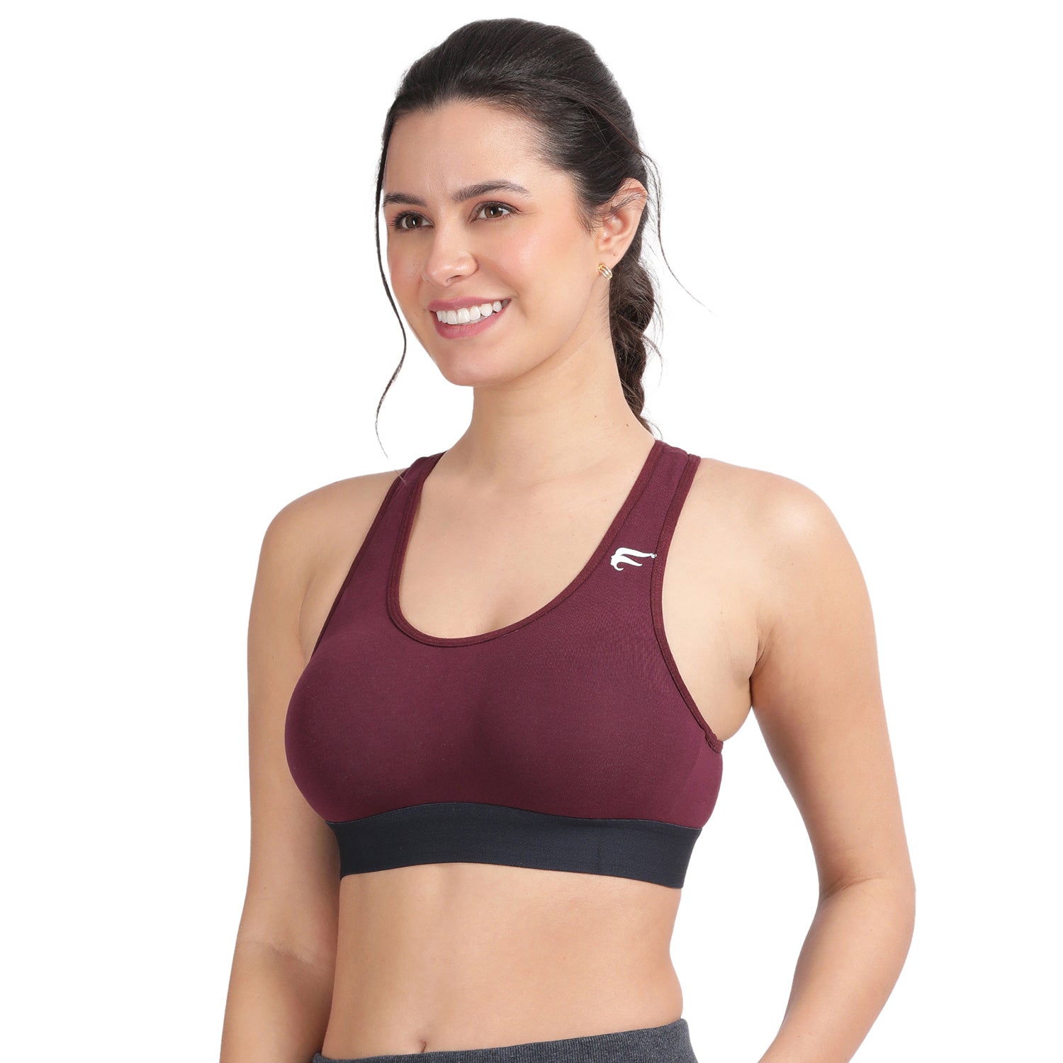 Non-padded Non-wired Full Coverage Removable Racer Back Sports Bra