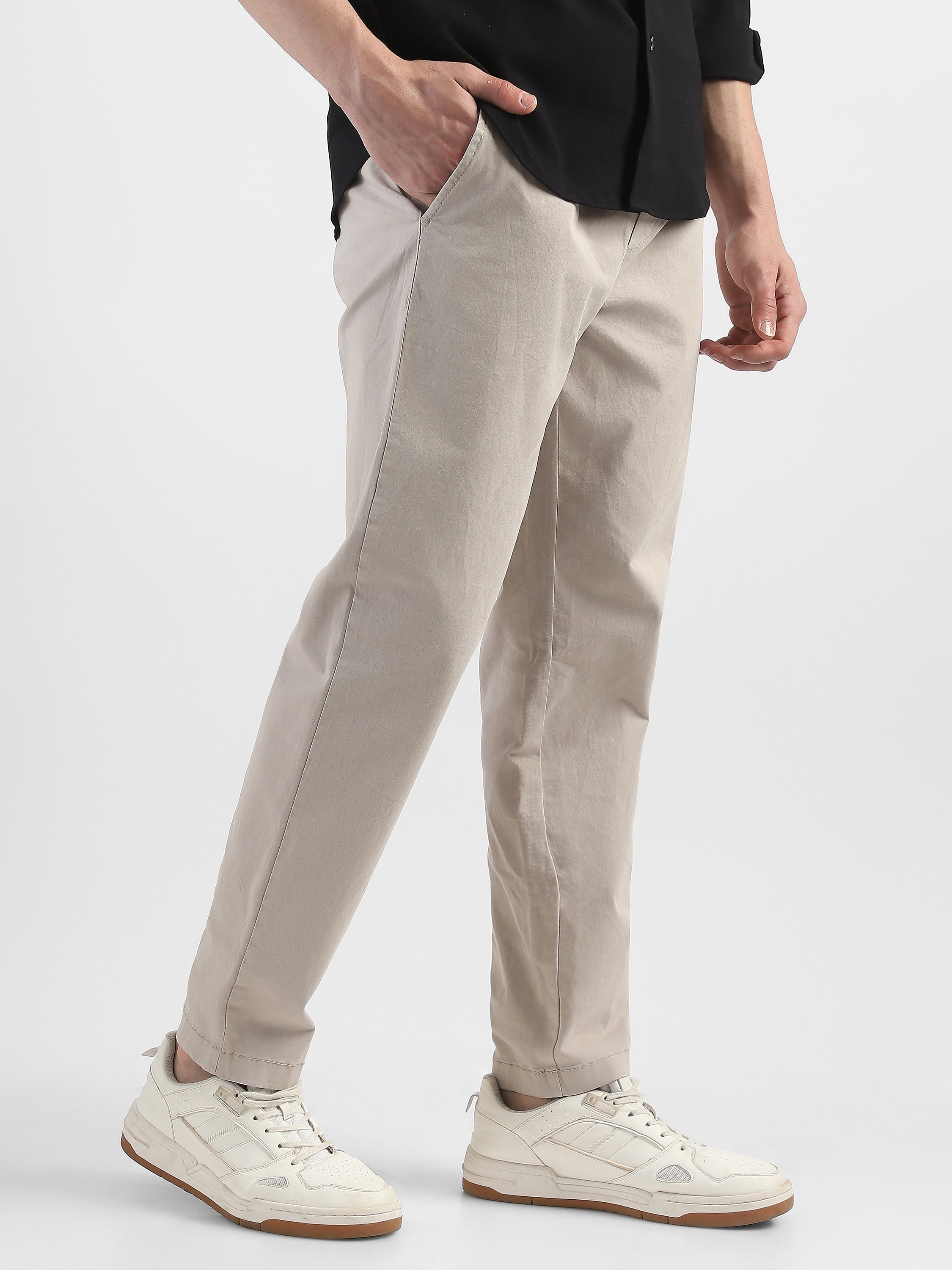 Men Beige Cotton Blend Pants