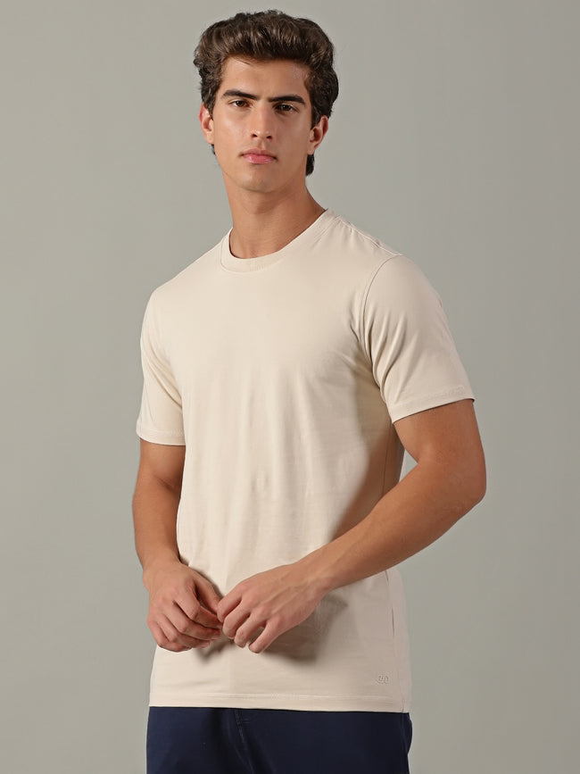 Men Beige Crew Neck T-Shirt