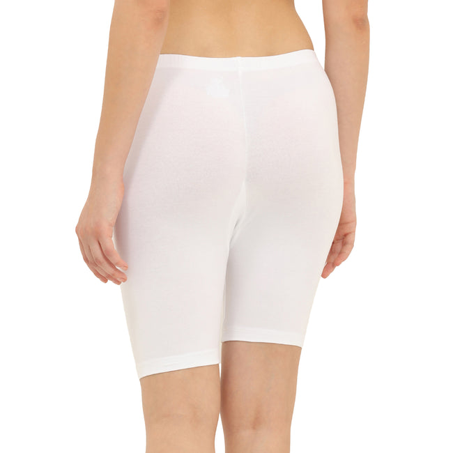 Women White Thigh Length Cycling Shorts