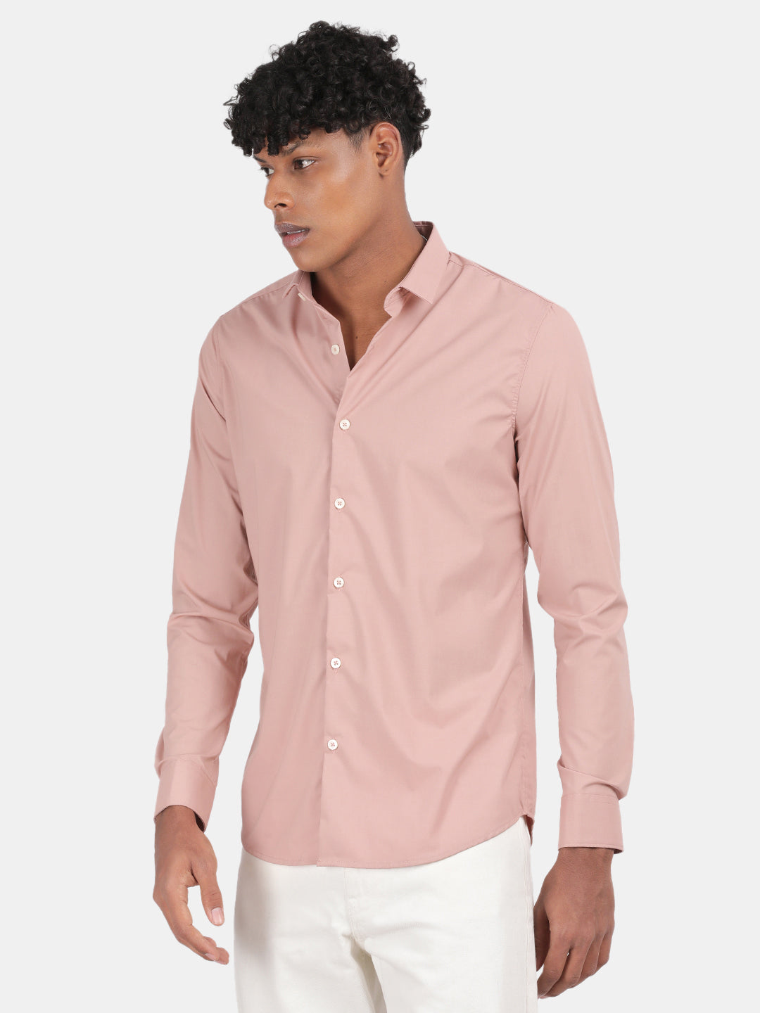 Men Pink Slim Fit Spread Collar Full Sleeve Casual Shirt