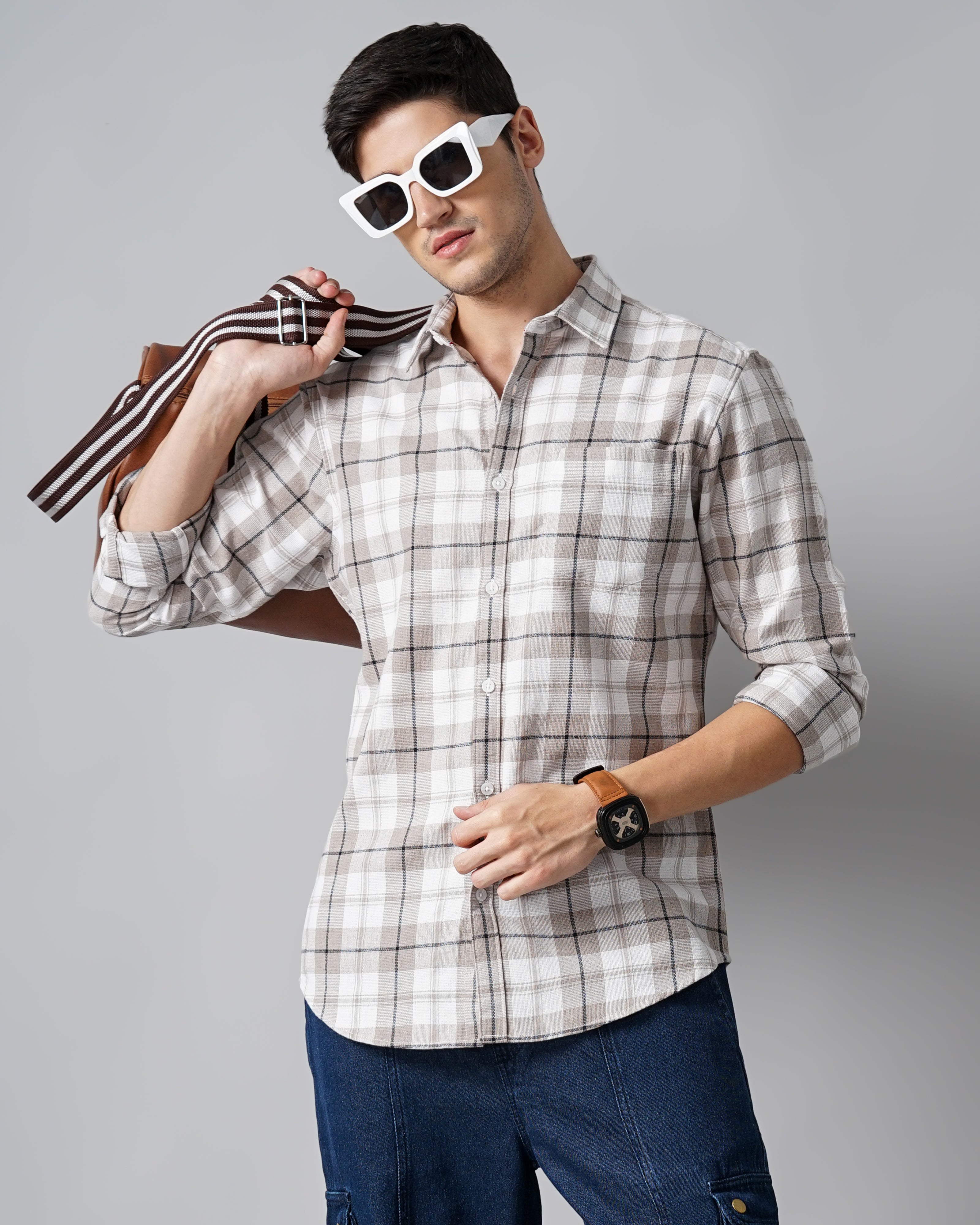 Men Grey Cotton Slim Shirt