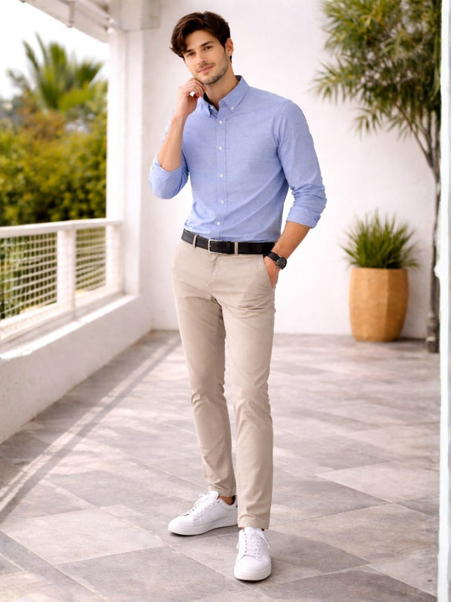 Men Blue Striped Shirt