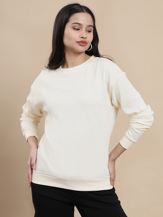 Women Cream Casual Sweatshirt