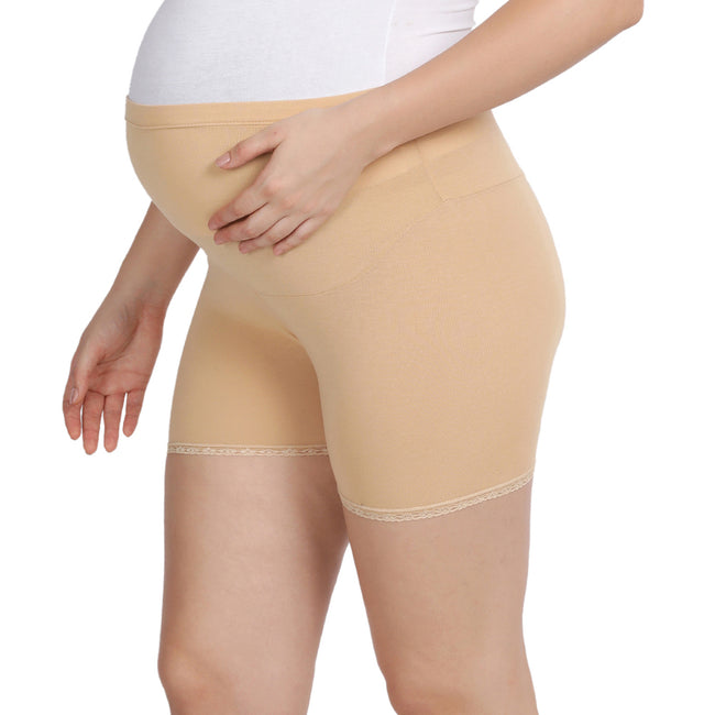 Women Beige Maternity Lace Shorts