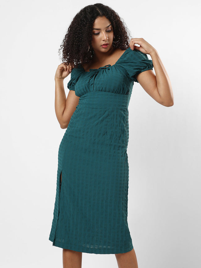 Women Green Slit Midi Dress