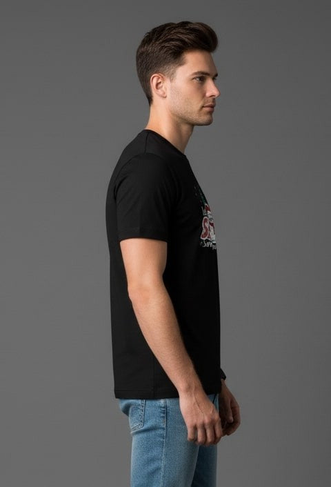 Men Printed Black Cotton Tshirt