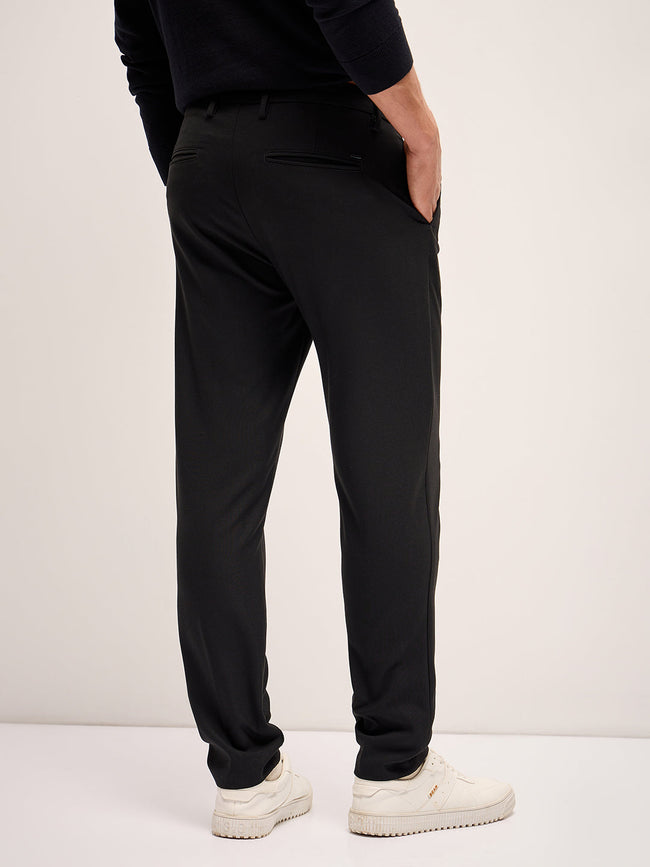 Men Black Solid 4 Way Stretch Formal Trouser
