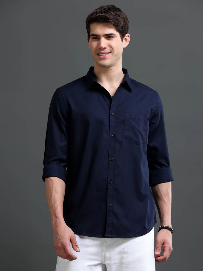 Men Navy Dobby Shirt