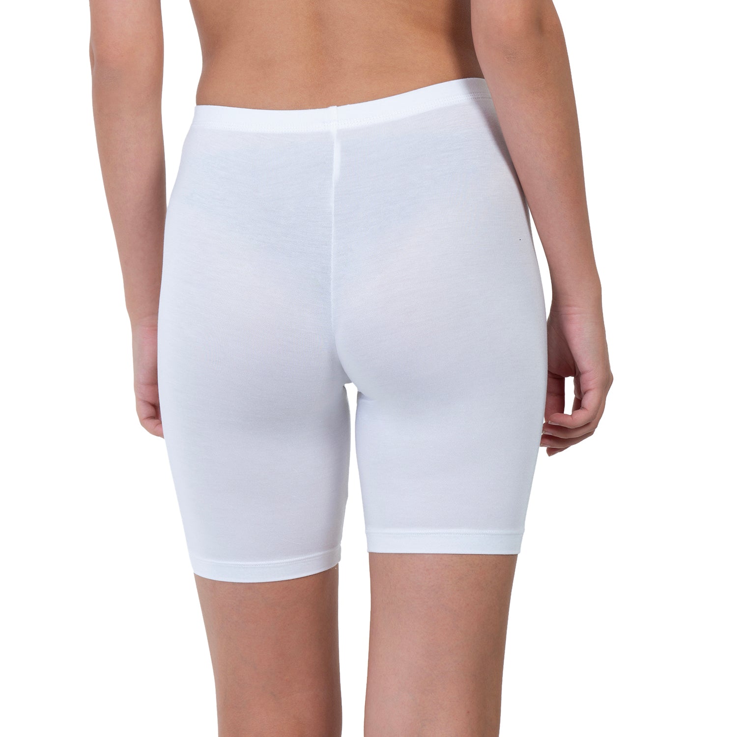 Women White Thigh Length Cycling Shorts