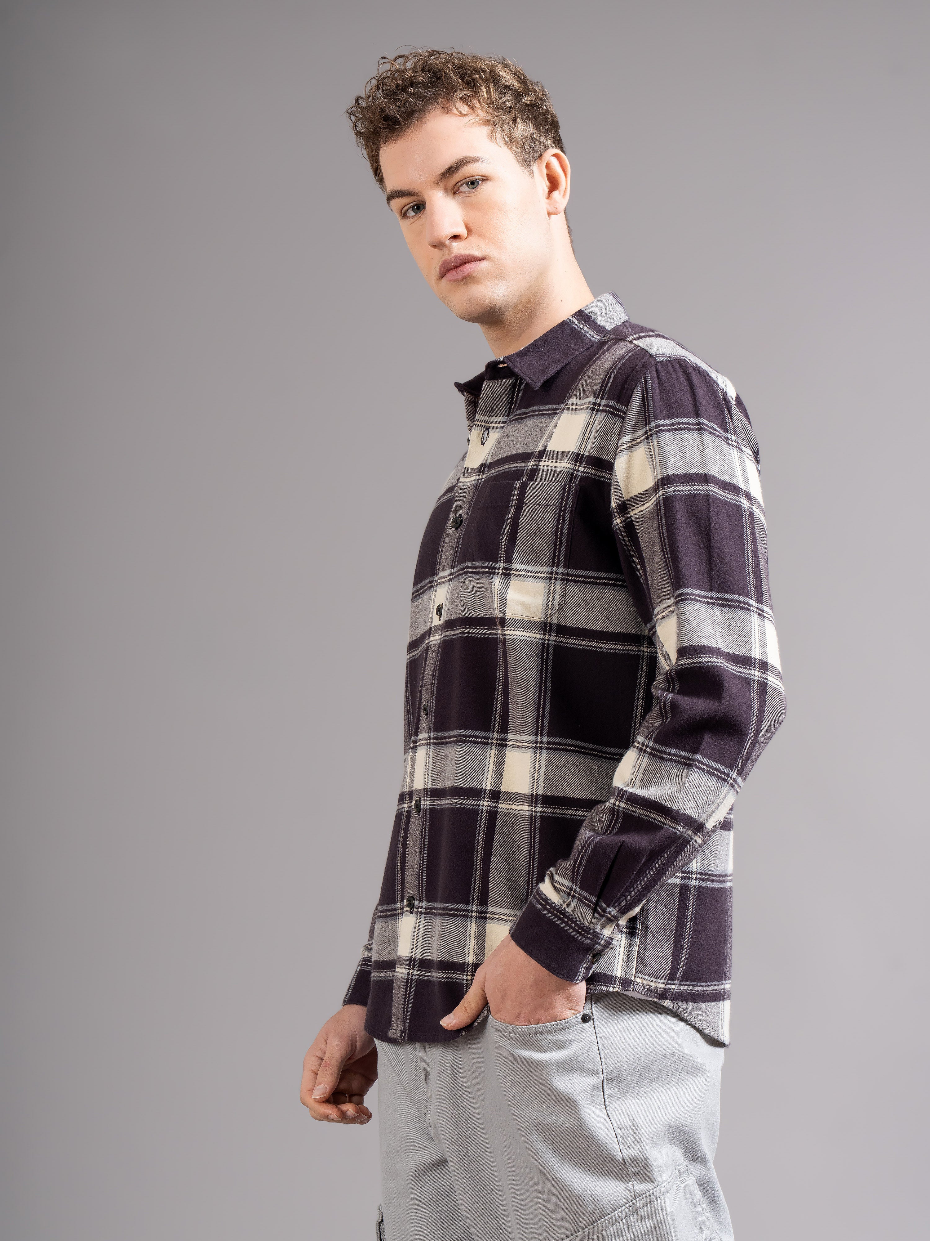 Men Brown Flannel Checked Shirt